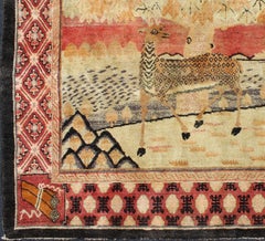 Antique Chinese Pictorial Rug with Deer and Crane Figures