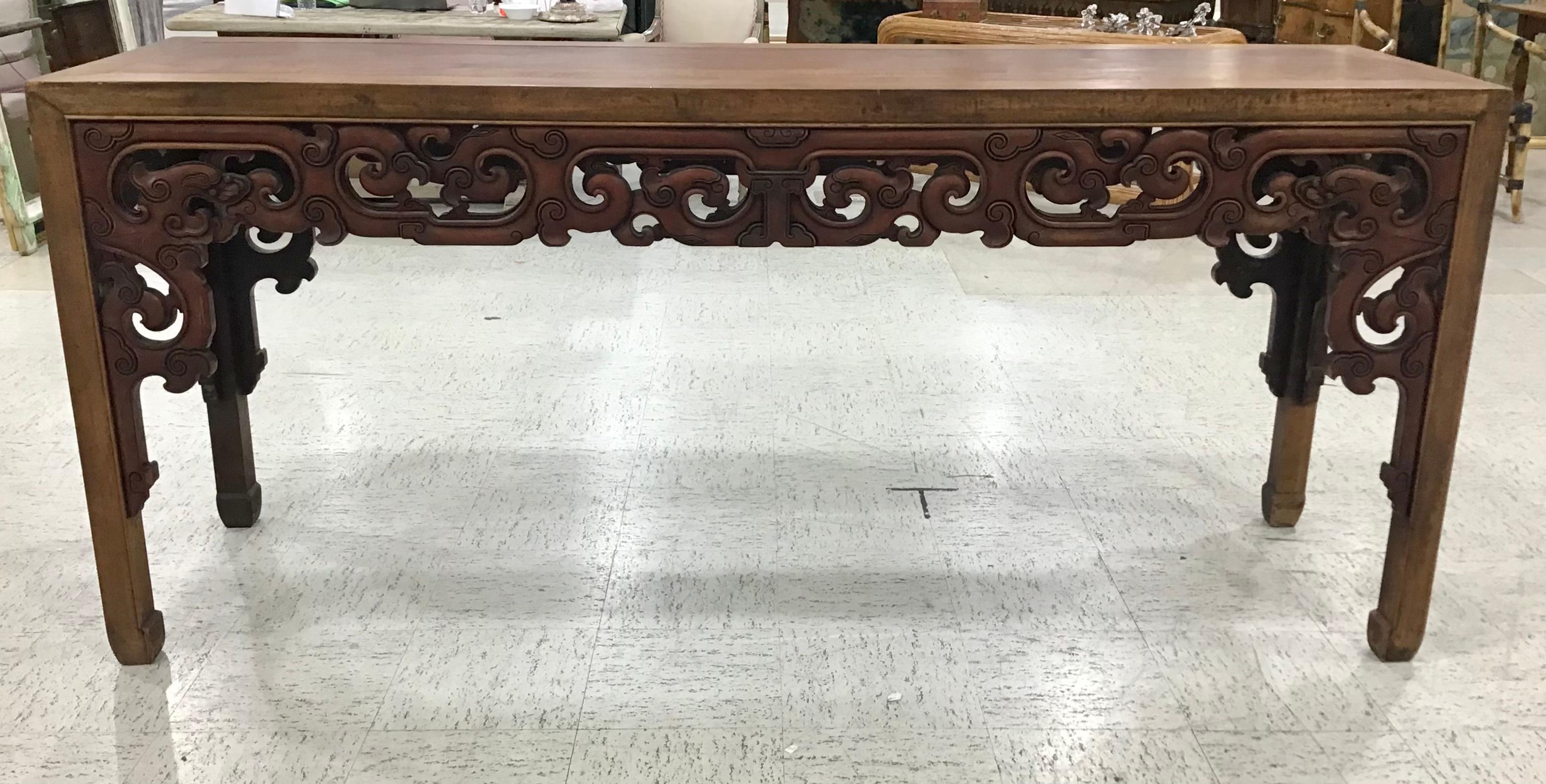 Chinese Pierced Carved Rosewood Altar Table In Good Condition In Bradenton, FL