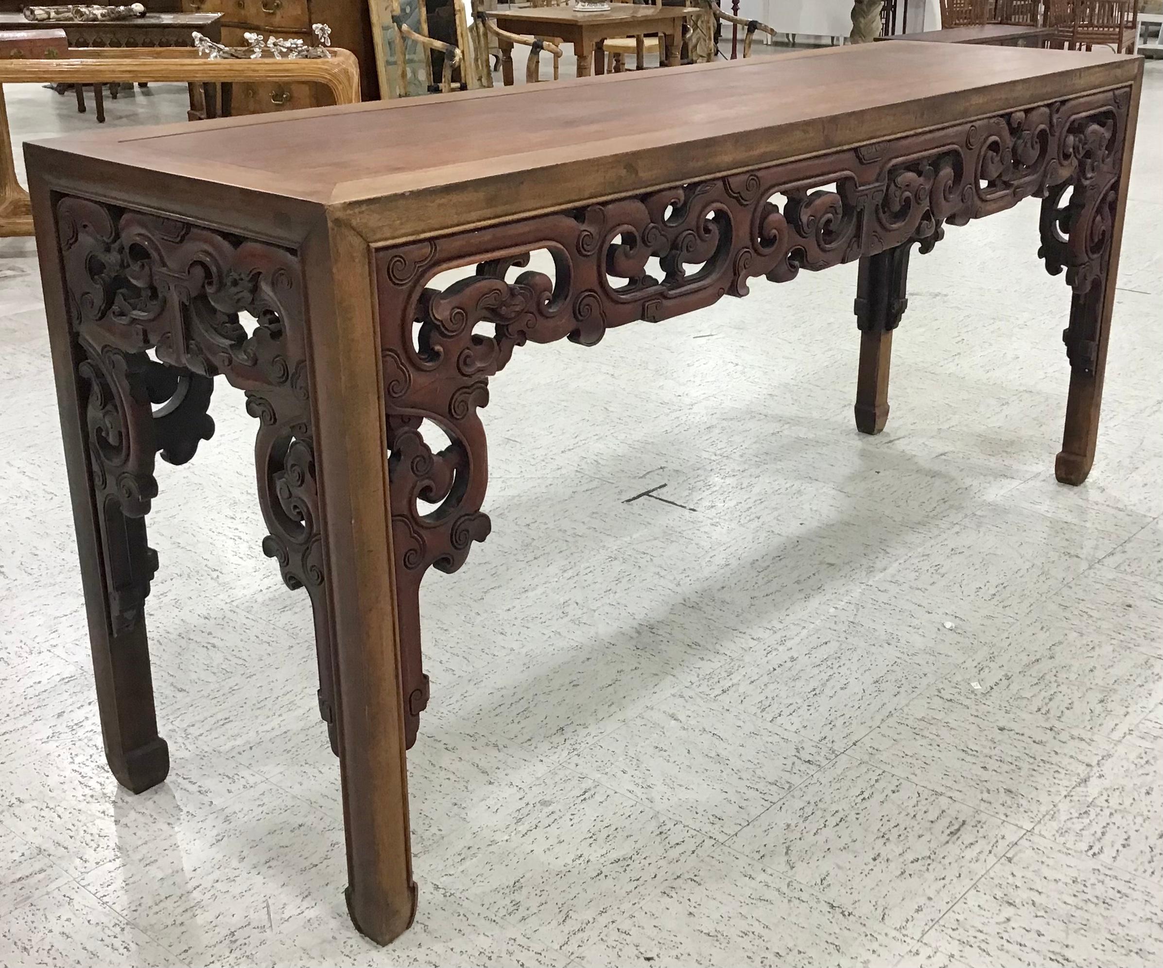 19th Century Chinese Pierced Carved Rosewood Altar Table