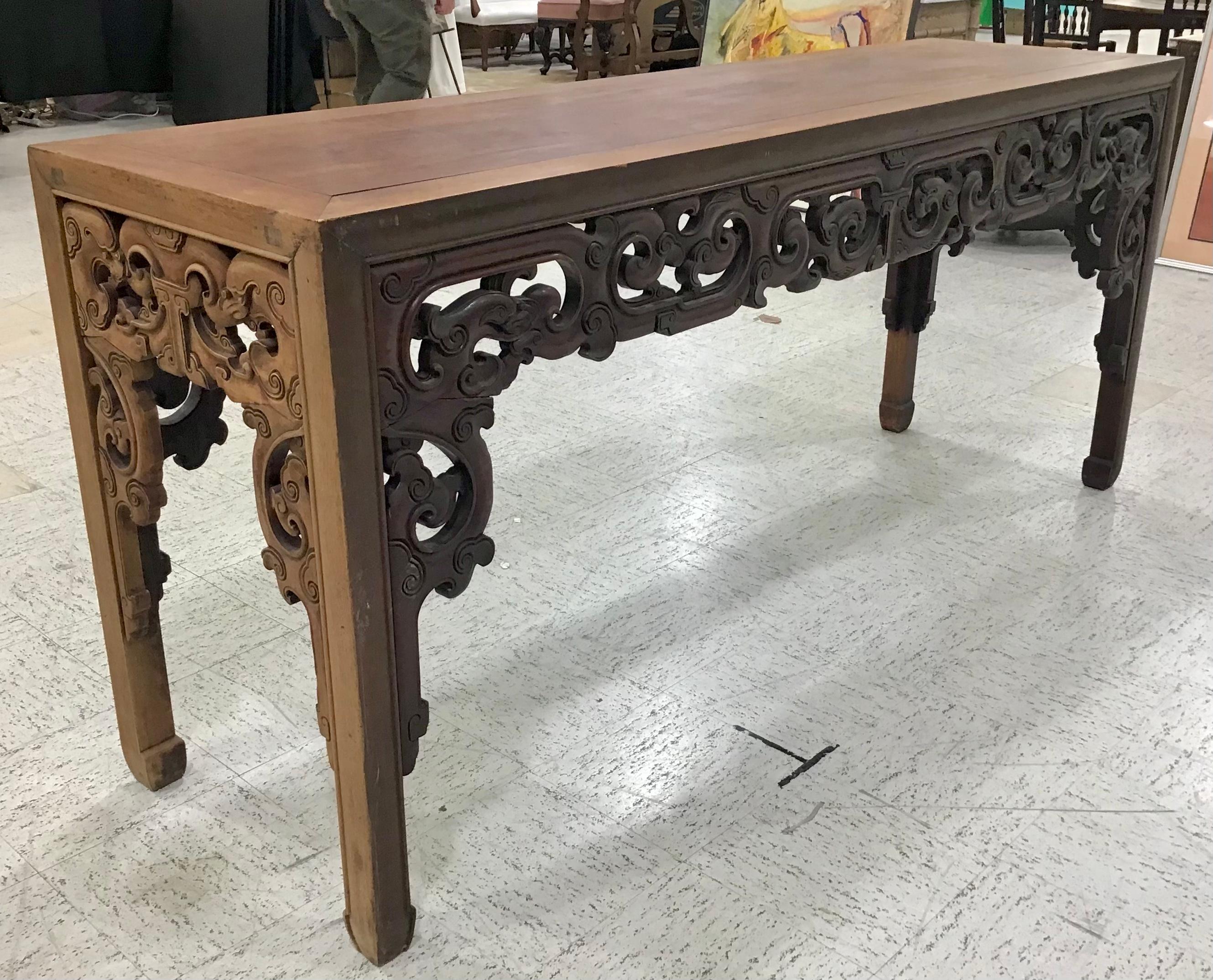 Wood Chinese Pierced Carved Rosewood Altar Table