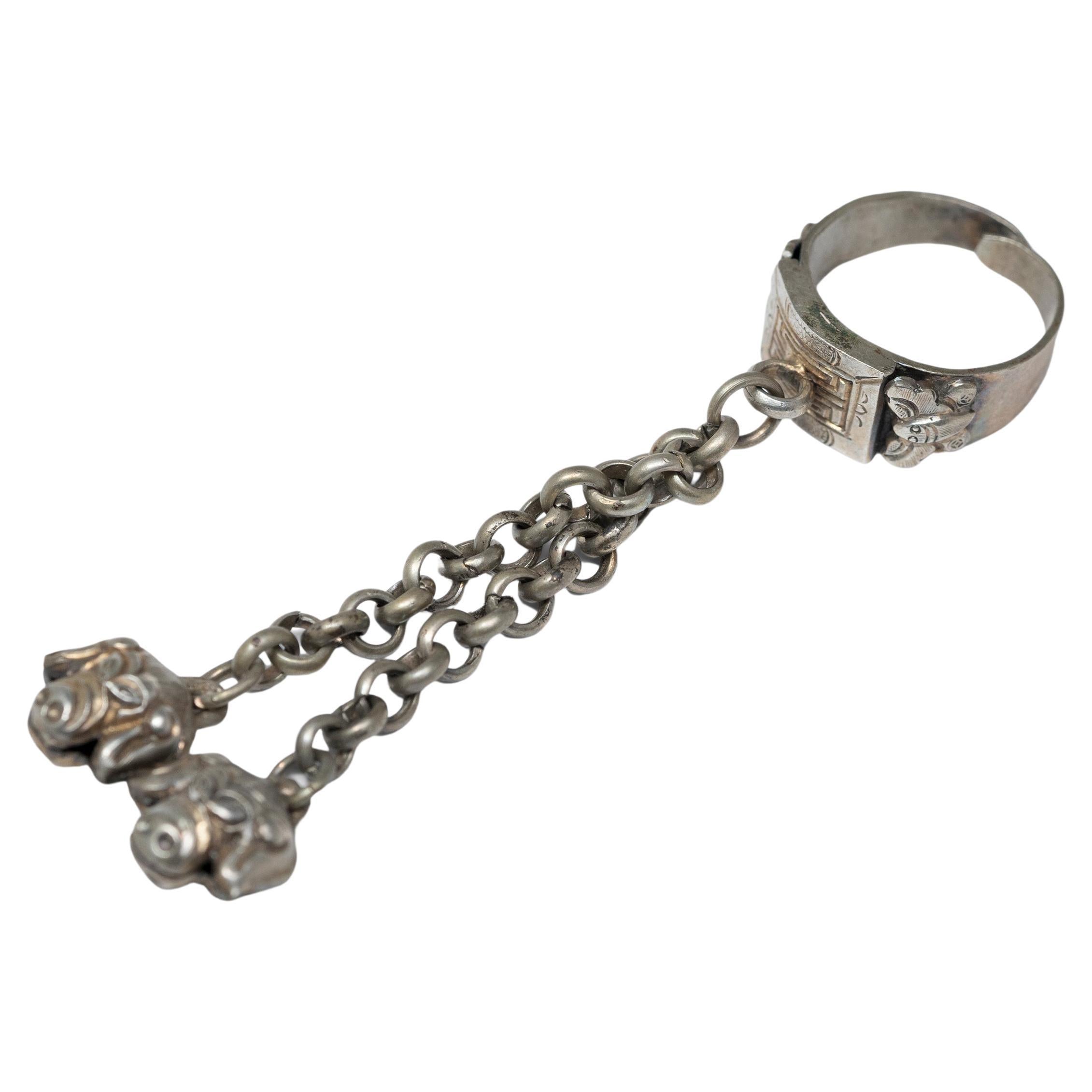 Chinese Pig Charm Ring, circa 1900 For Sale