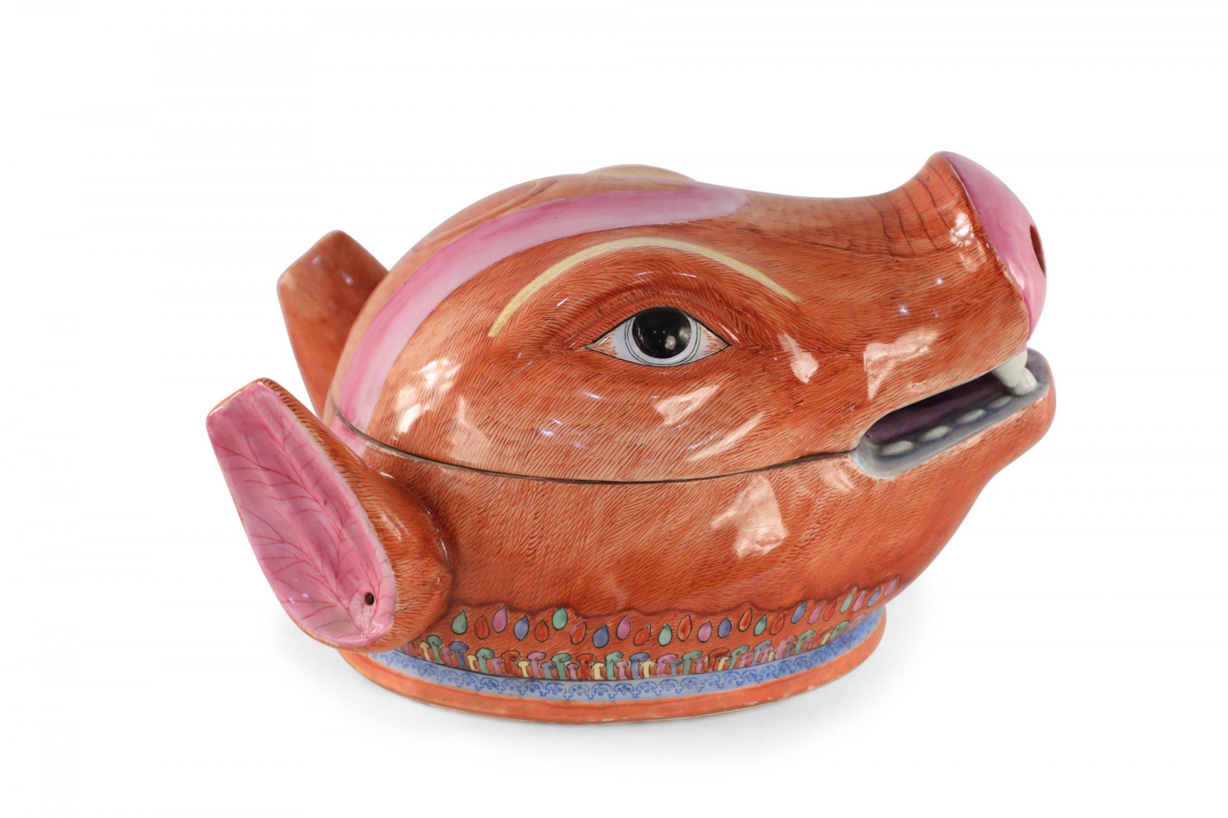 Chinese Pig Head Shaped Porcelain Tureen For Sale 5