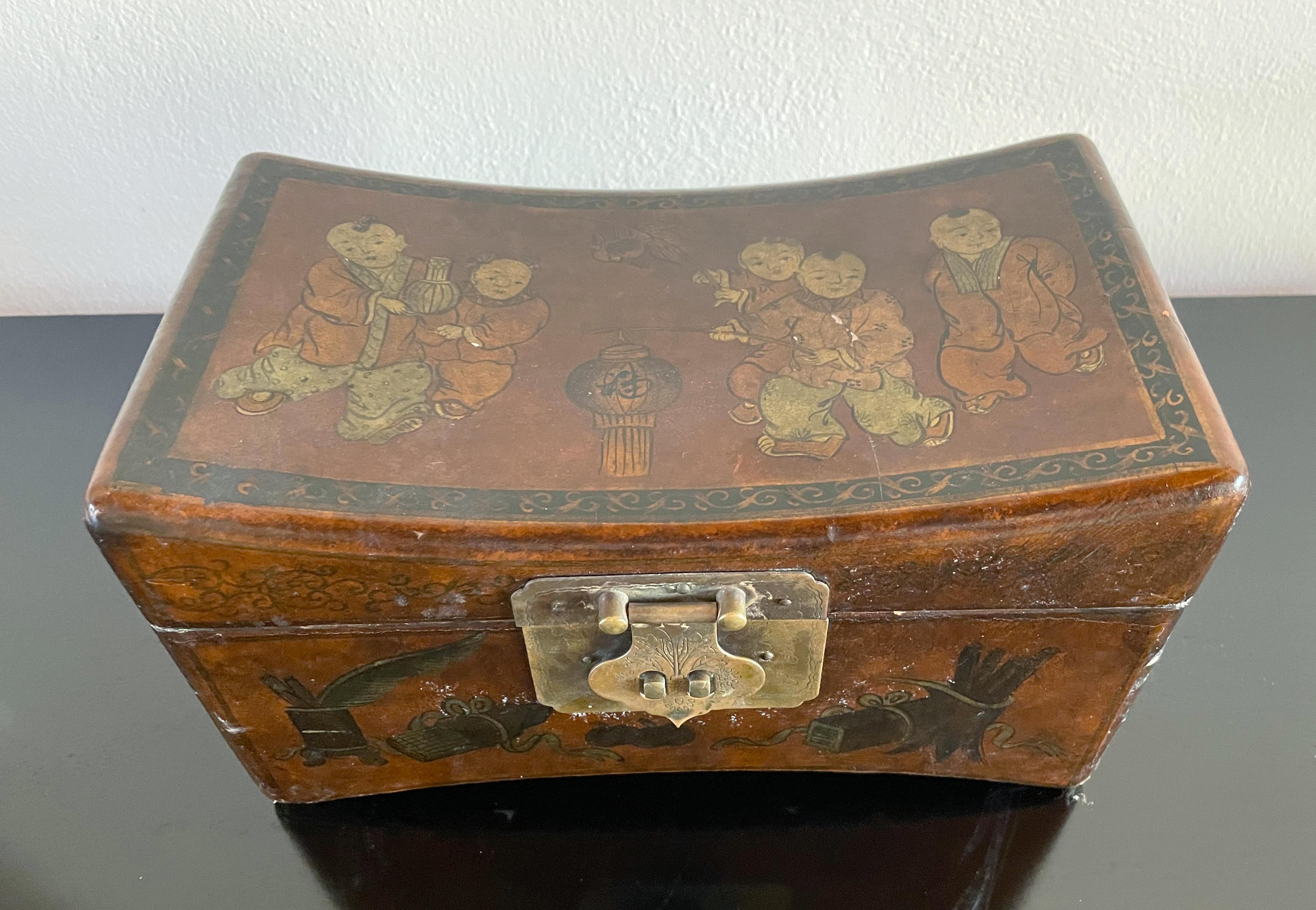 Chinese hand-painted pillow box with copper latch and handles on the sides
Width 10.5 inches / height 6 inches / depth 6 inches
1 available in stock in Italy
Order reference #: FABIOLTD ANT04