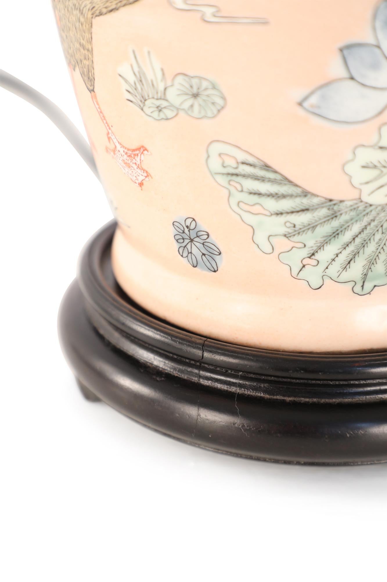 Chinese Pink Floral Baluster-Shaped Table Lamp with Ducks 2