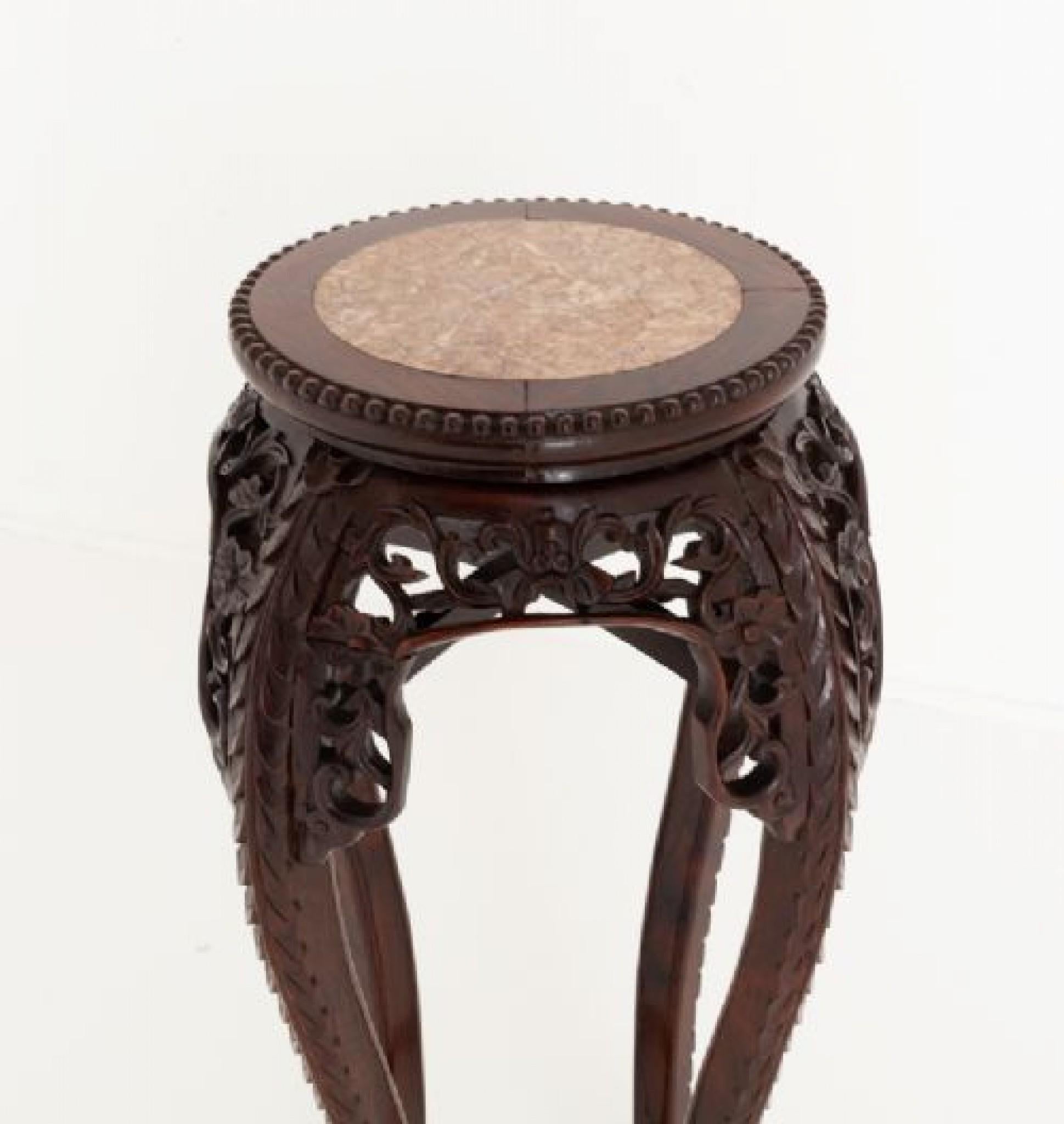 Chinese Chippendale Chinese Plant Stand Carved Harwood Pedestal 1880 For Sale