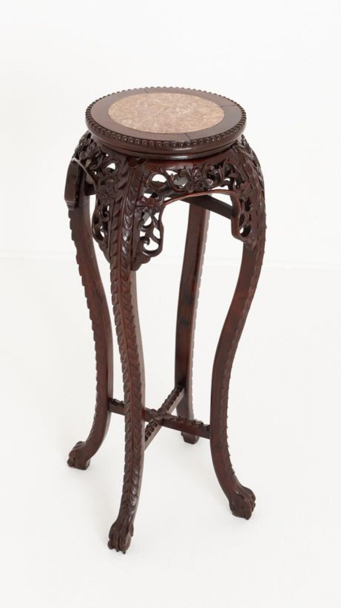 Late 19th Century Chinese Plant Stand Carved Harwood Pedestal 1880 For Sale