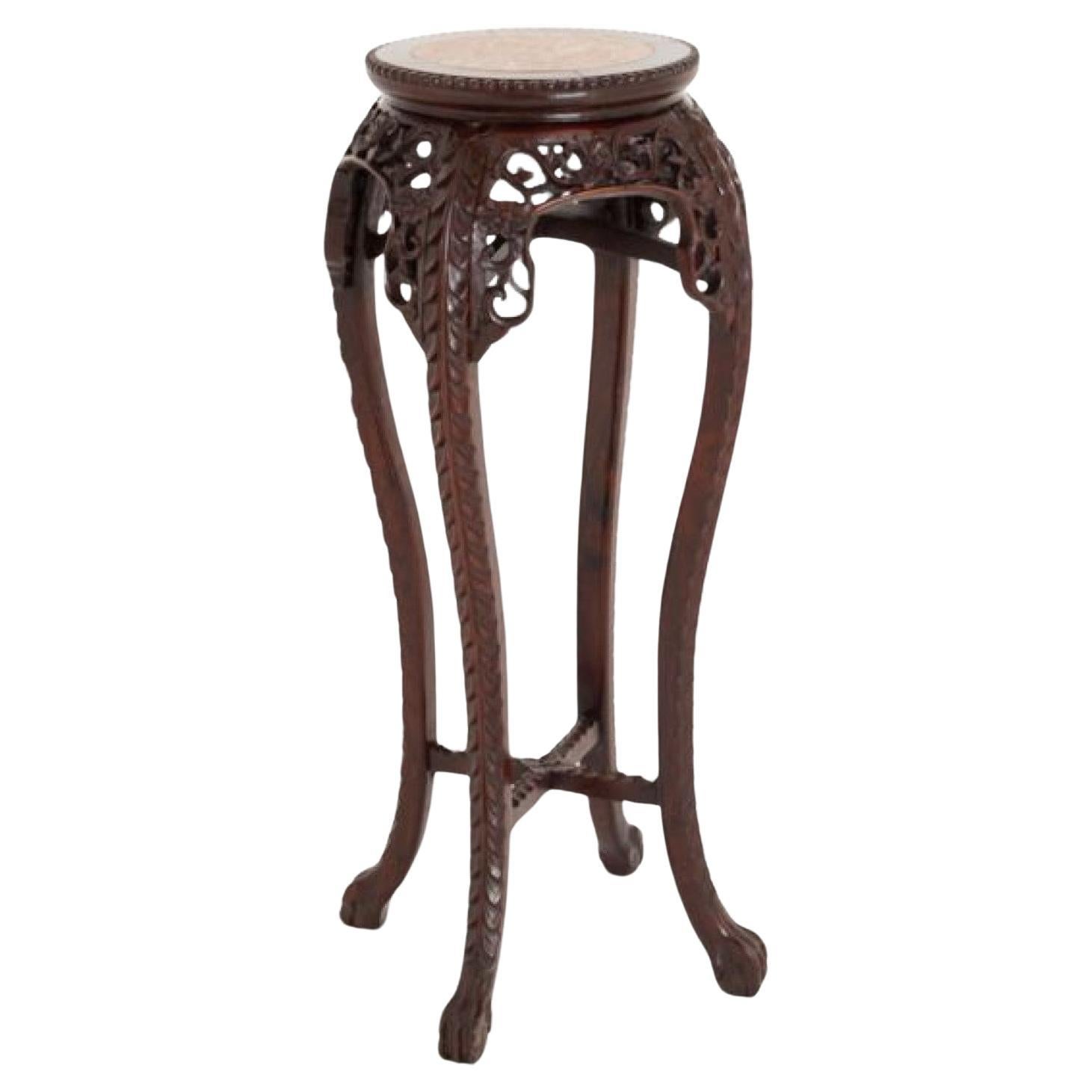 Jardinera china con pedestal de madera de Harwood tallada 1880
