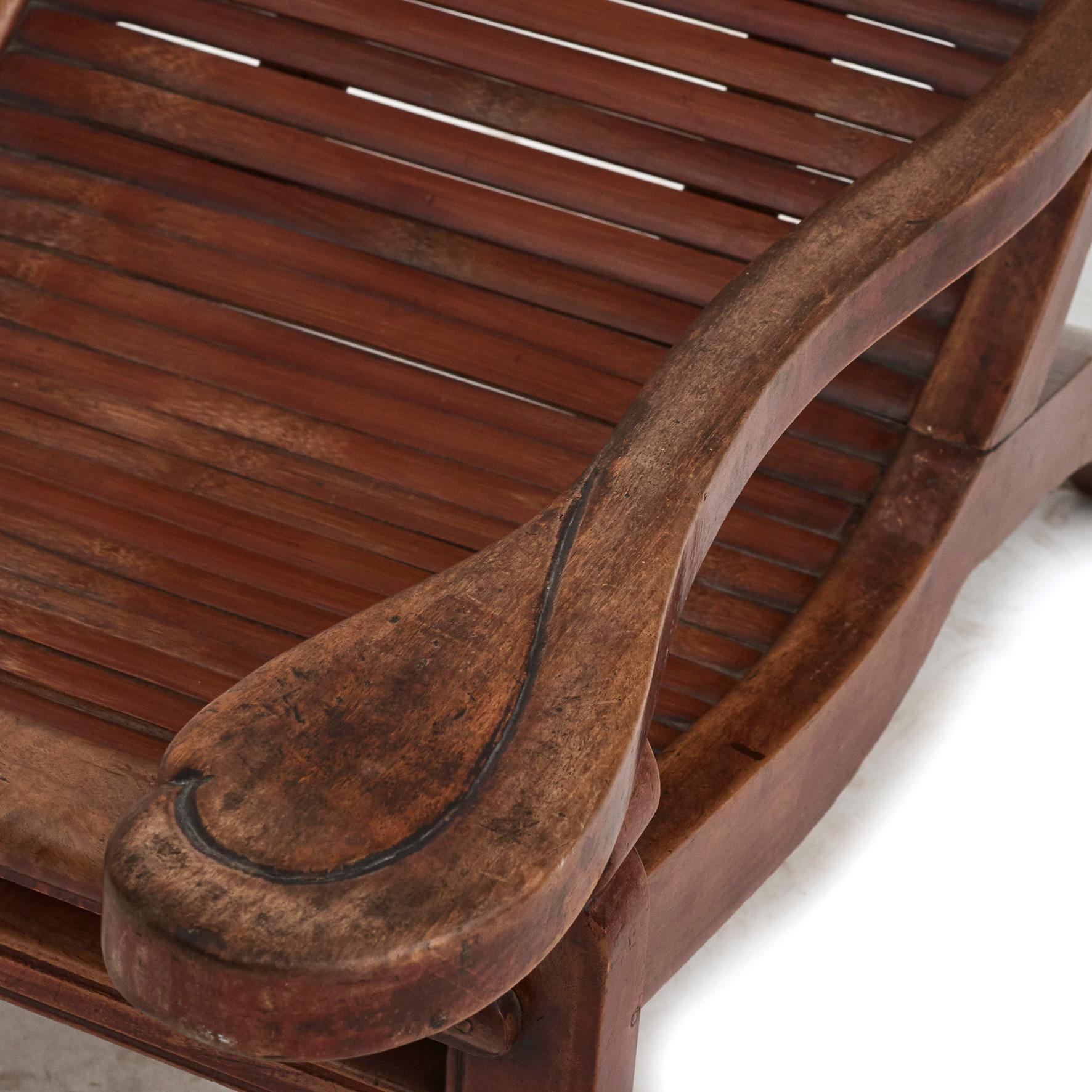 Other Chinese Plantation Lounge Chair with Curving Seat and Slats For Sale