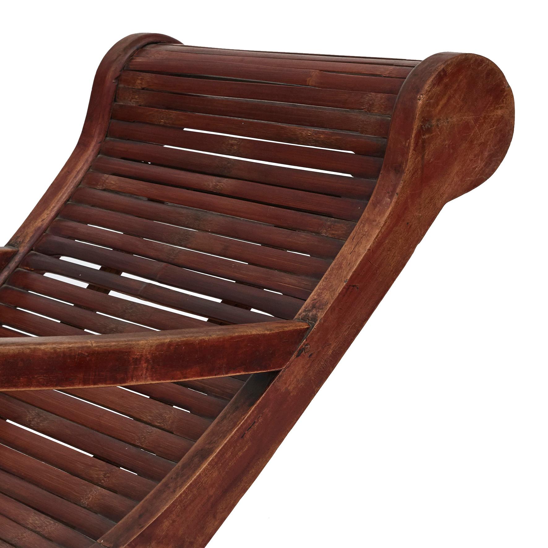 Bamboo Chinese Plantation Lounge Chair with Curving Seat and Slats For Sale