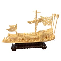 Chinese Plastic Hand Carved Ship Boat Figure