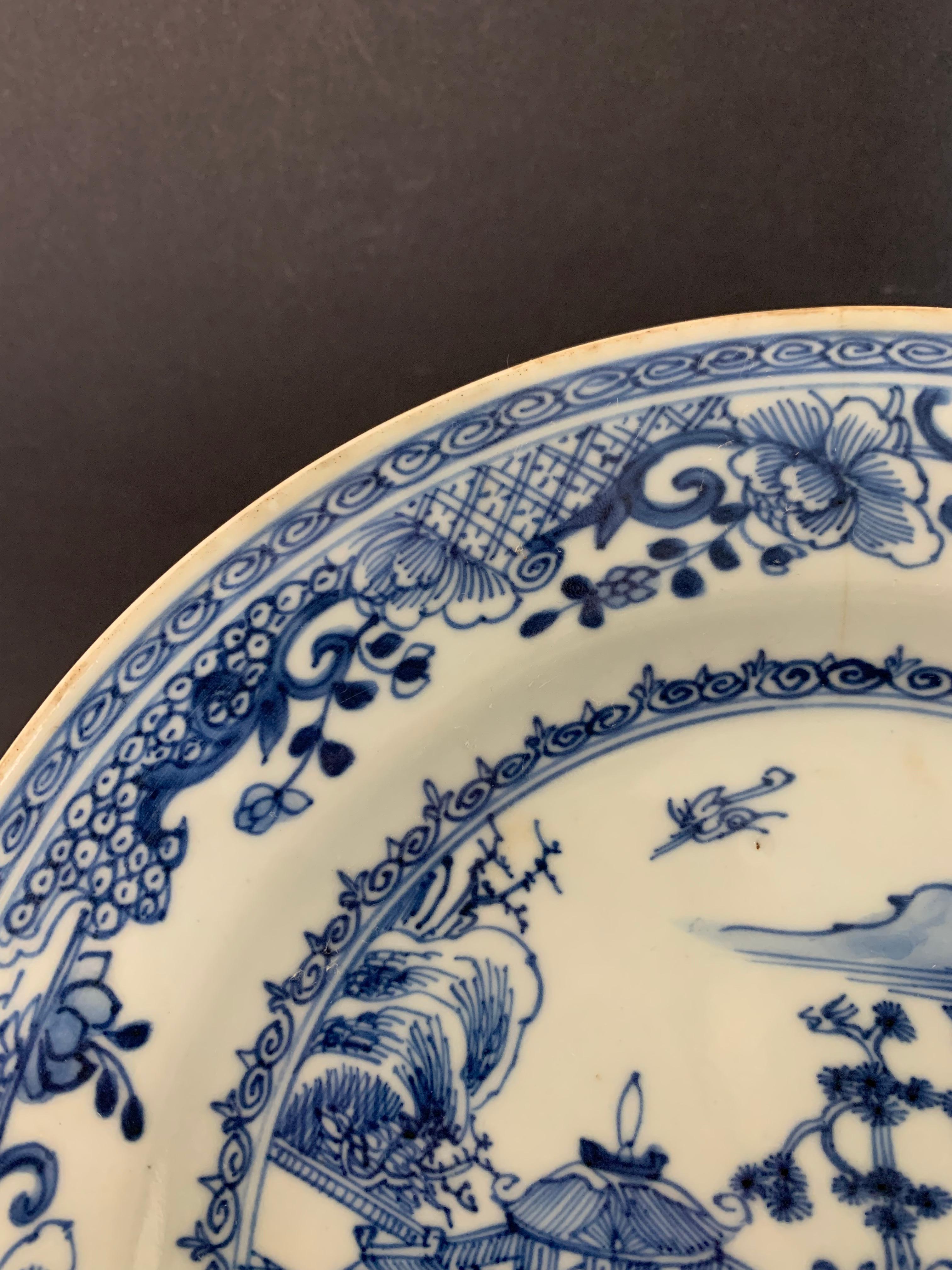 Porcelain Chinese Plate Inspired by the Blue Family India Compagny, Mid 19th Century