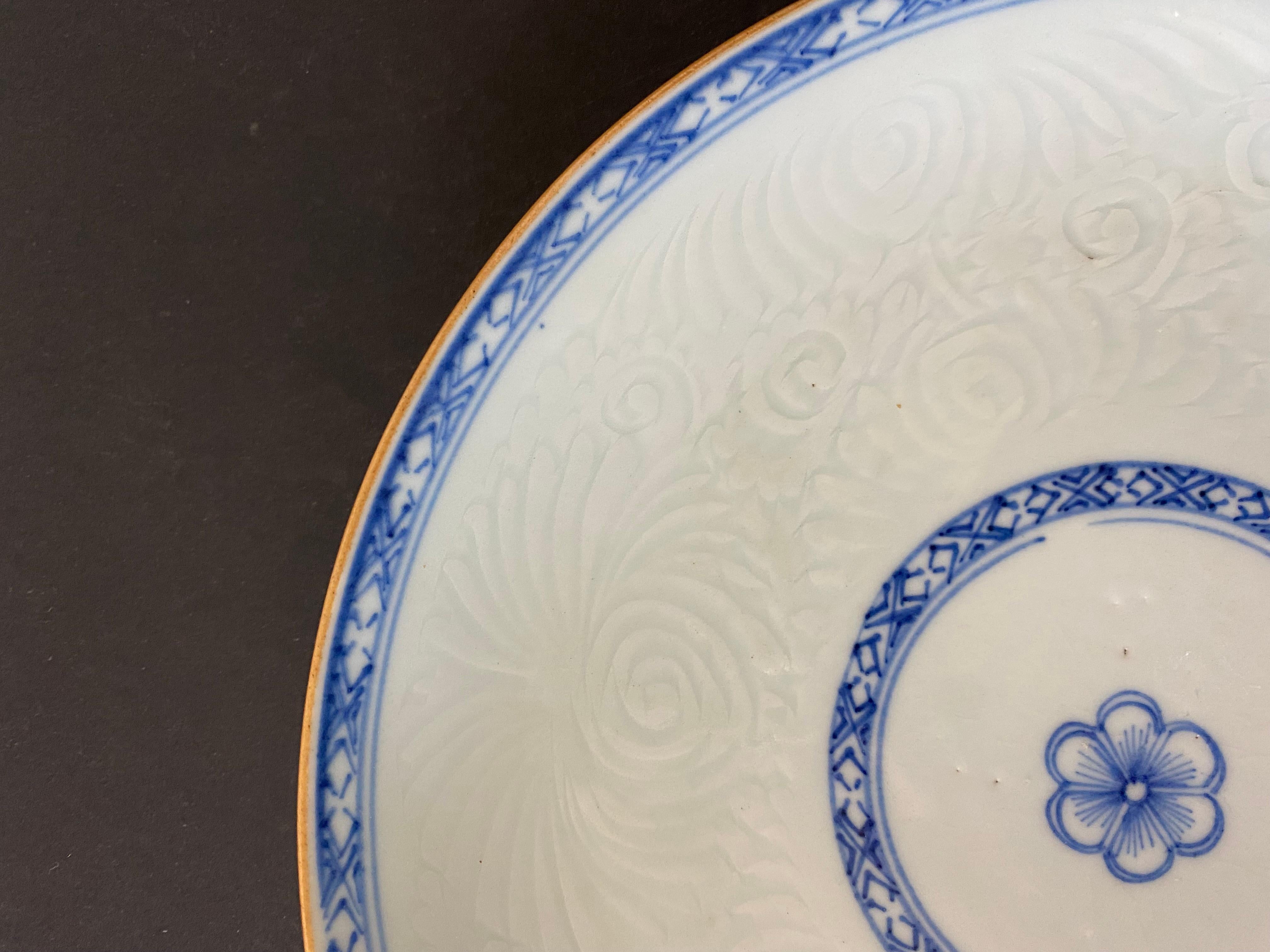 Chinese Plate Inspired by the Blue Family India Compagny, Mid 19th Century For Sale 2