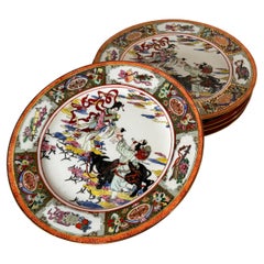 Vintage Chinese Plates hand Painted with different colors set of 5 China 1960