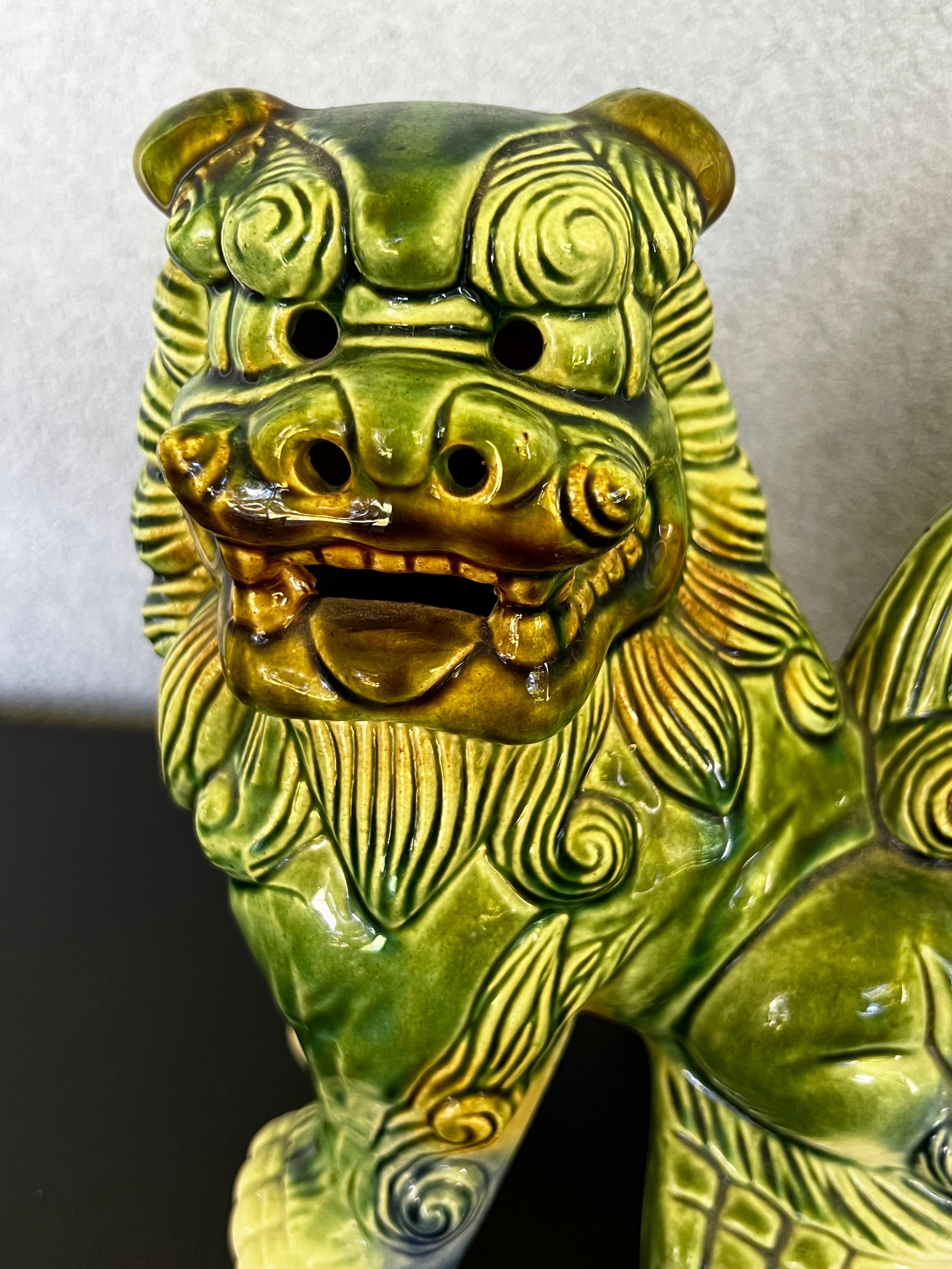 Chinese Polychrome Ceramic Glaze Foo Dogs - a Pair 4
