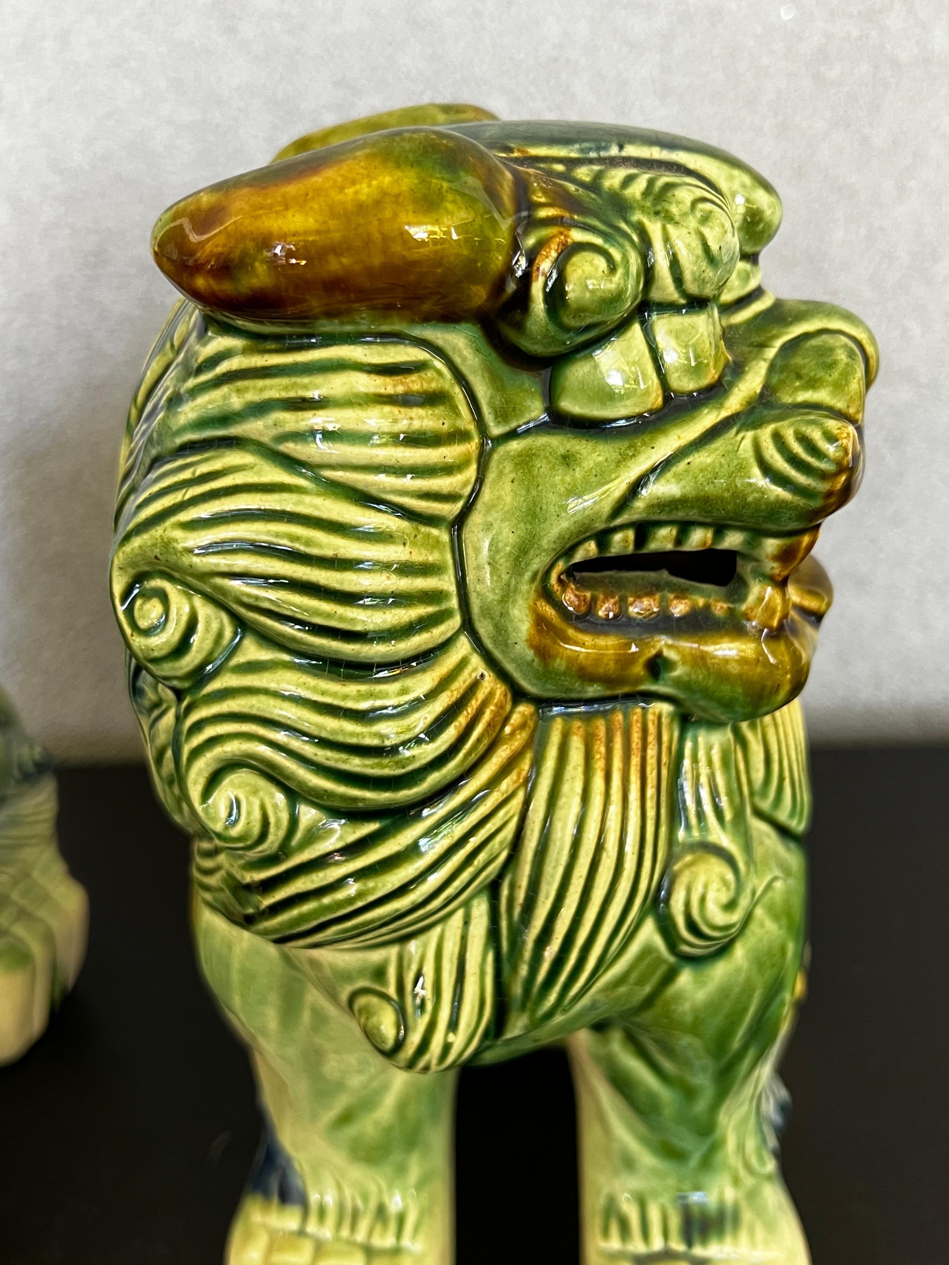 Chinese Polychrome Ceramic Glaze Foo Dogs - a Pair 5