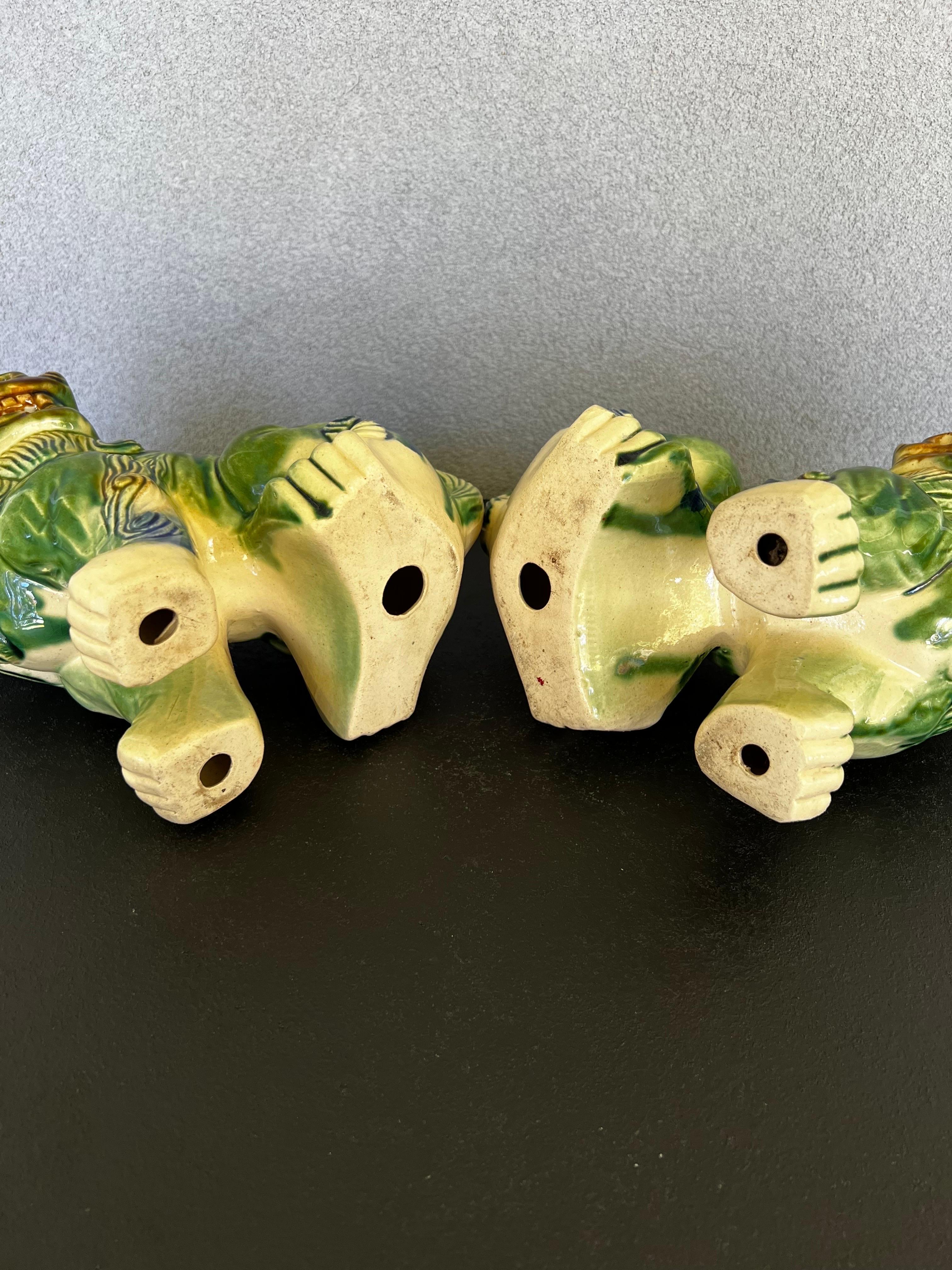 Chinese Polychrome Ceramic Glaze Foo Dogs - a Pair 3