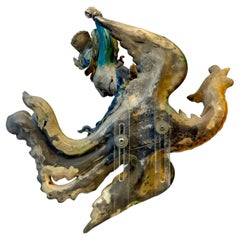 Chinese Polychrome Decorated Roof Tile, Warrior on Phoenix