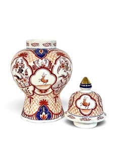 Vaso cinese con coperchio in ceramica smaltata policroma, XX secolo