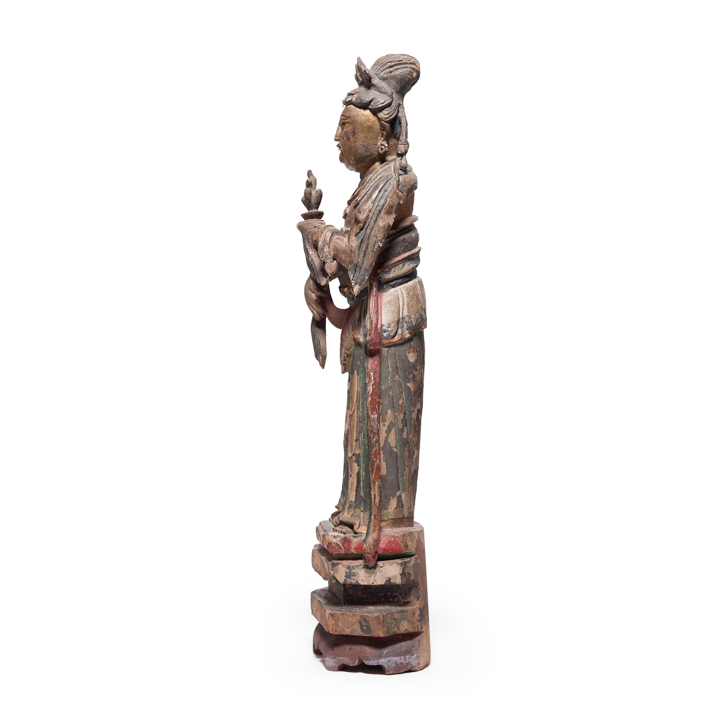 As the embodiment of compassion, Guanyin is the most beloved enlightened being in China. Known as the Goddess of Mercy, she is the female bodhisattva form taken by Avalokitesvara in eastern Buddhism and is instantly available to all who call upon