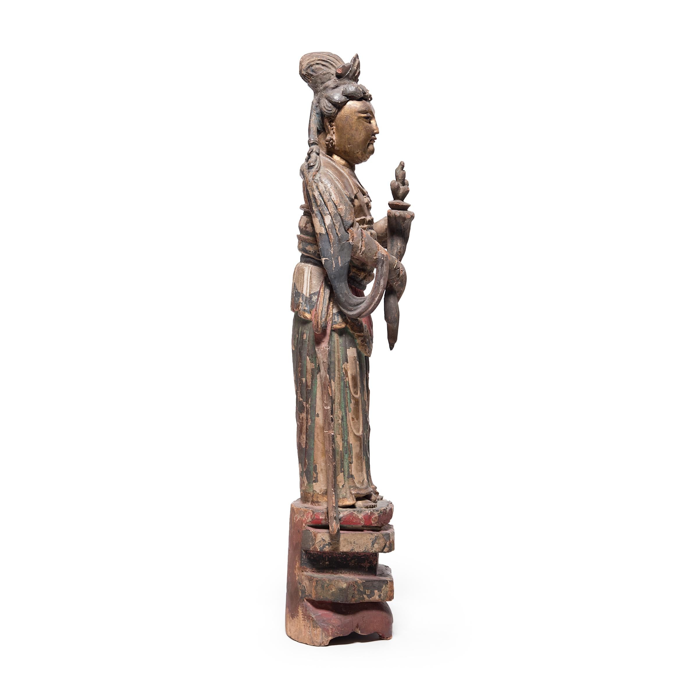 Polychromed Chinese Polychrome Guanyin Bodhisattva Figure