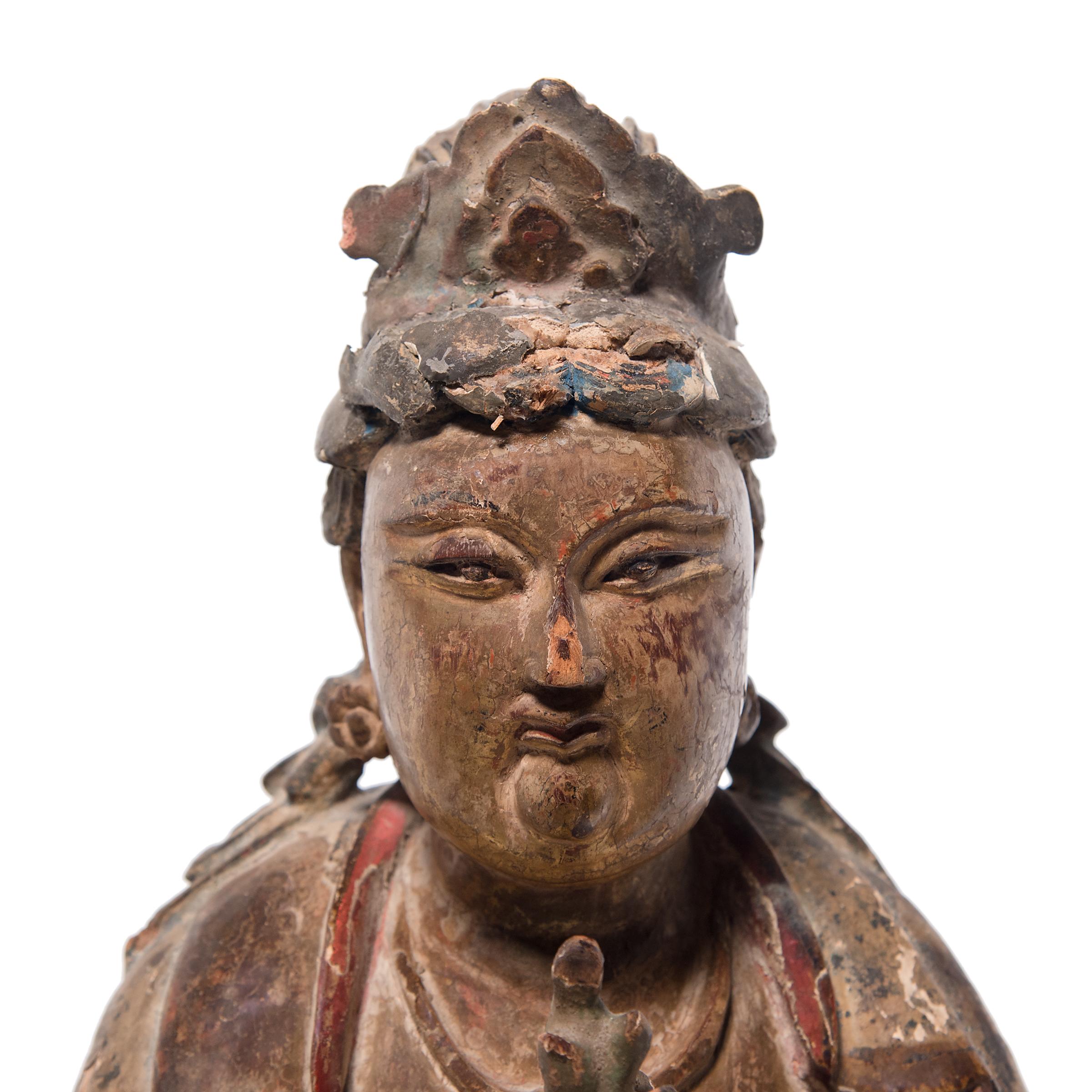 19th Century Chinese Polychrome Guanyin Bodhisattva Figure