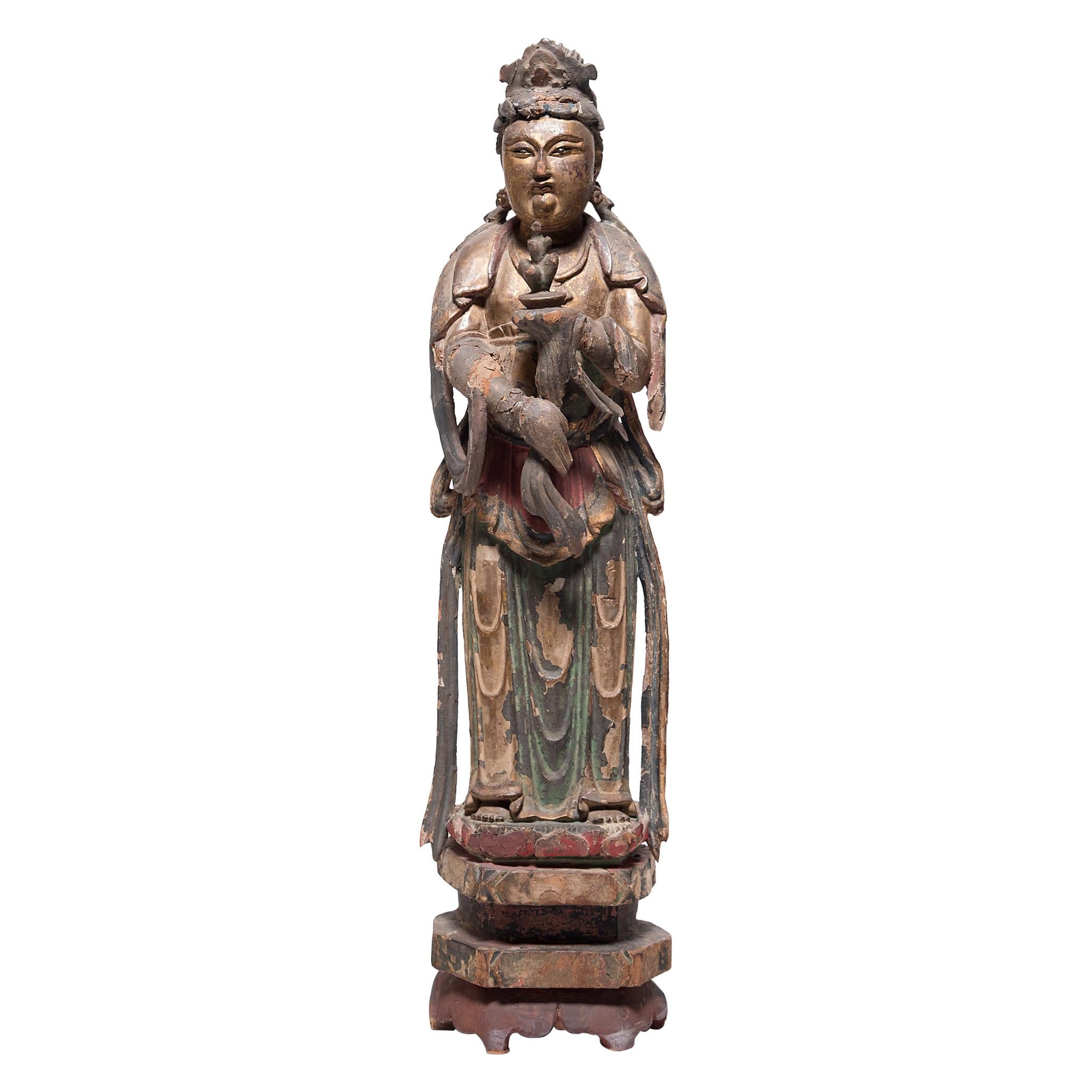 Chinese Polychrome Guanyin Bodhisattva Figure