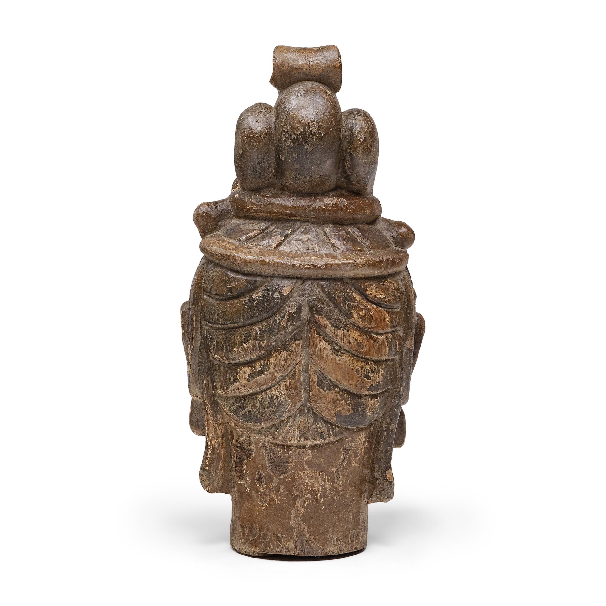 Carved Chinese Polychrome Guanyin Head