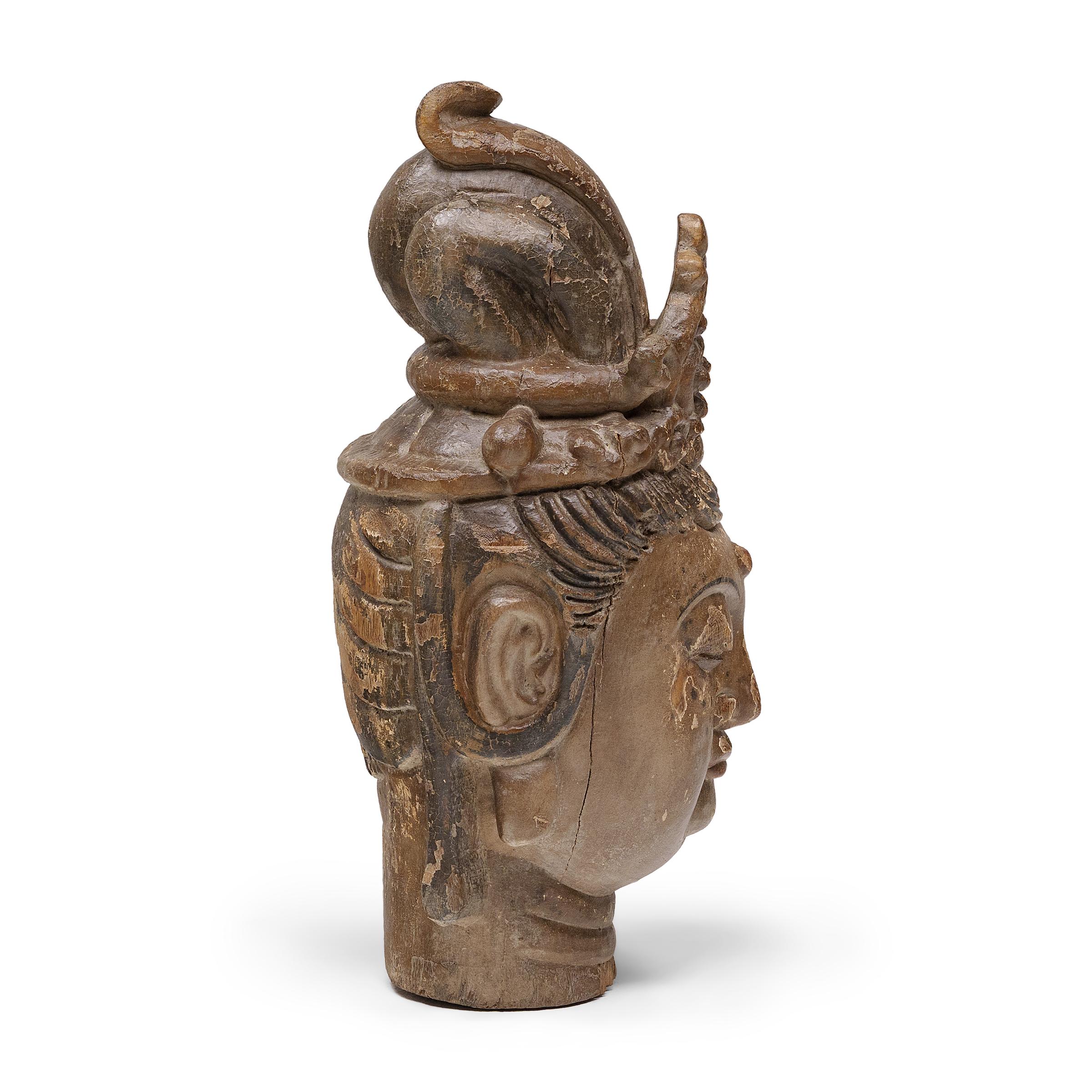 Chinese Polychrome Guanyin Head In Good Condition In Chicago, IL