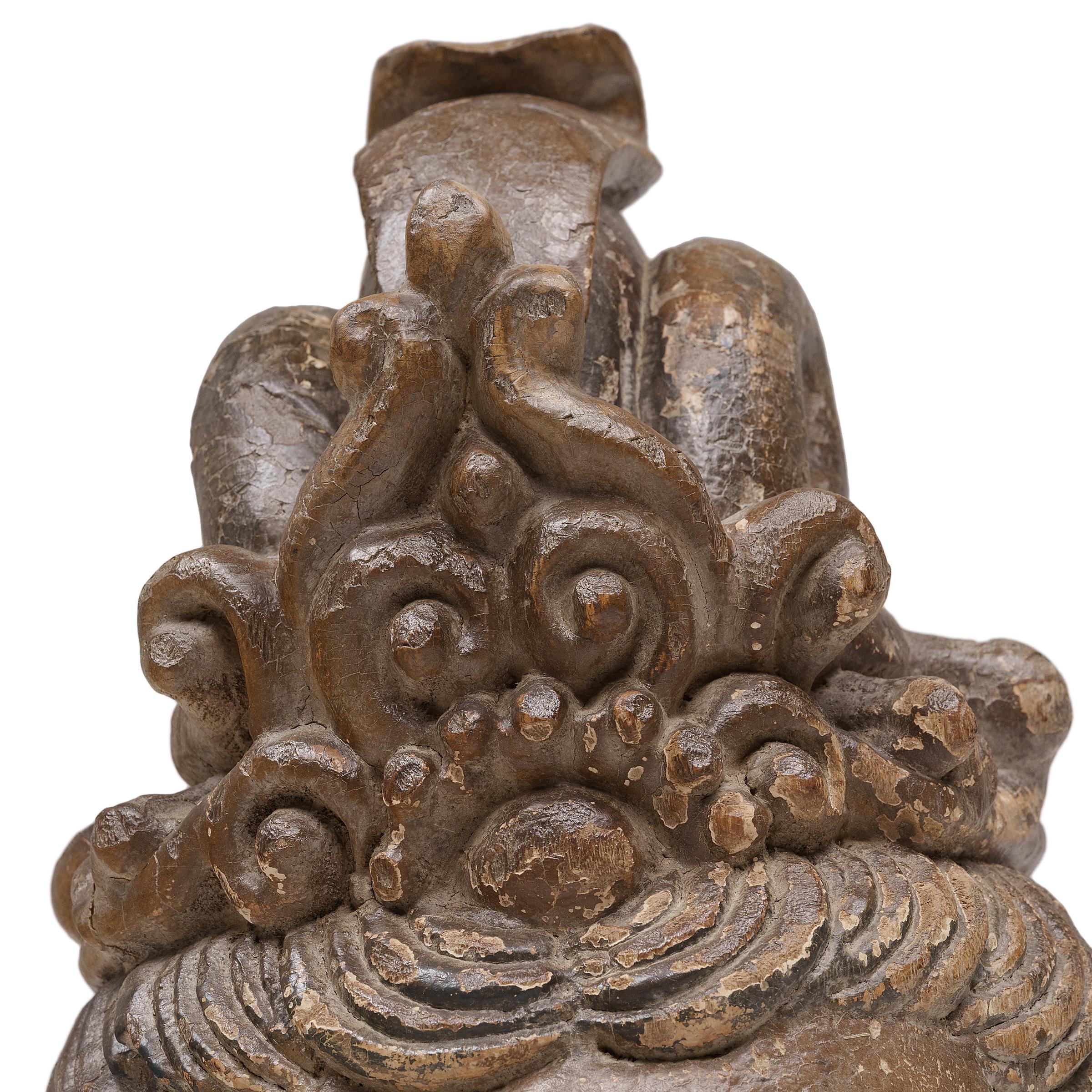 Wood Chinese Polychrome Guanyin Head