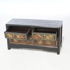 Chinese Polychrome Hand Painted Low Chest with Garden Birds & Fruit 20thC