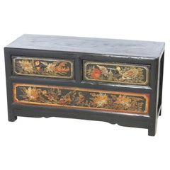 Chinese Polychrome Hand Painted Low Chest with Garden Birds & Fruit 20thC
