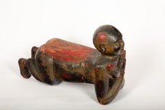 Temple Guardian in Repose: Thai Carved Ceremonial Figure