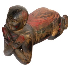 Temple Guardian in Repose: Thai Carved Ceremonial Figure