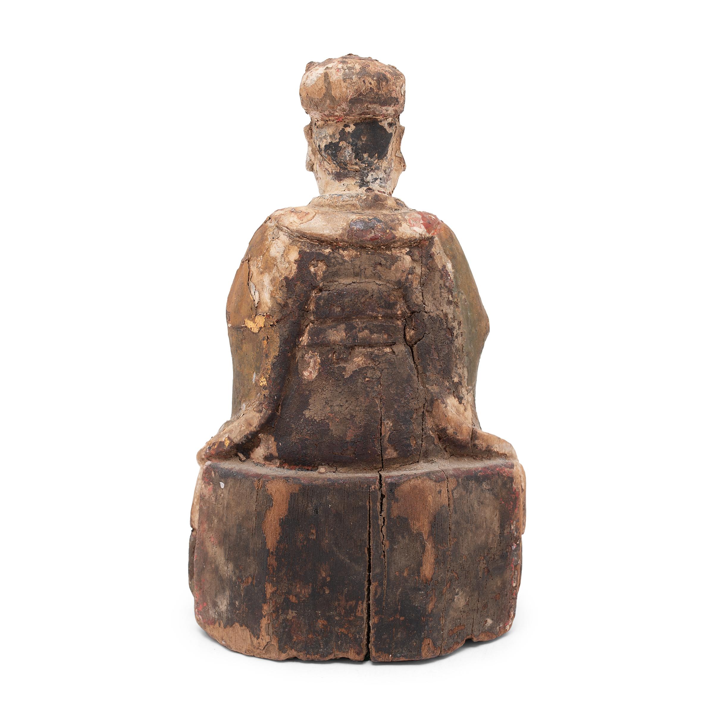 Chinesische polychrome Jade-Kaiser-Altarfigur, um 1800 (Handgeschnitzt) im Angebot