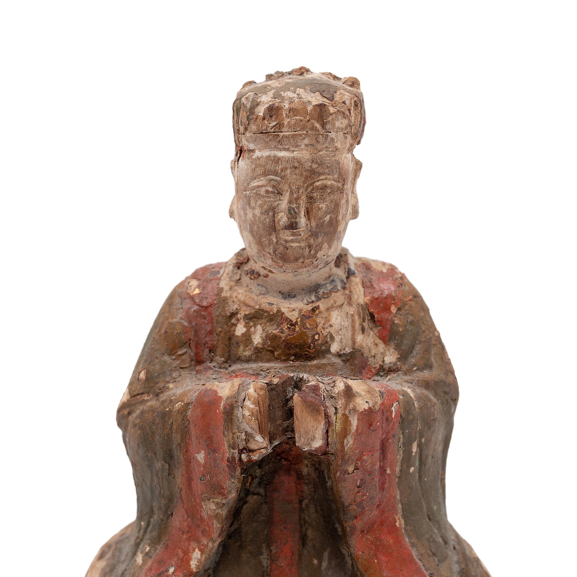Figura de altar del emperador chino de jade policromado, c. 1800 Chino en venta