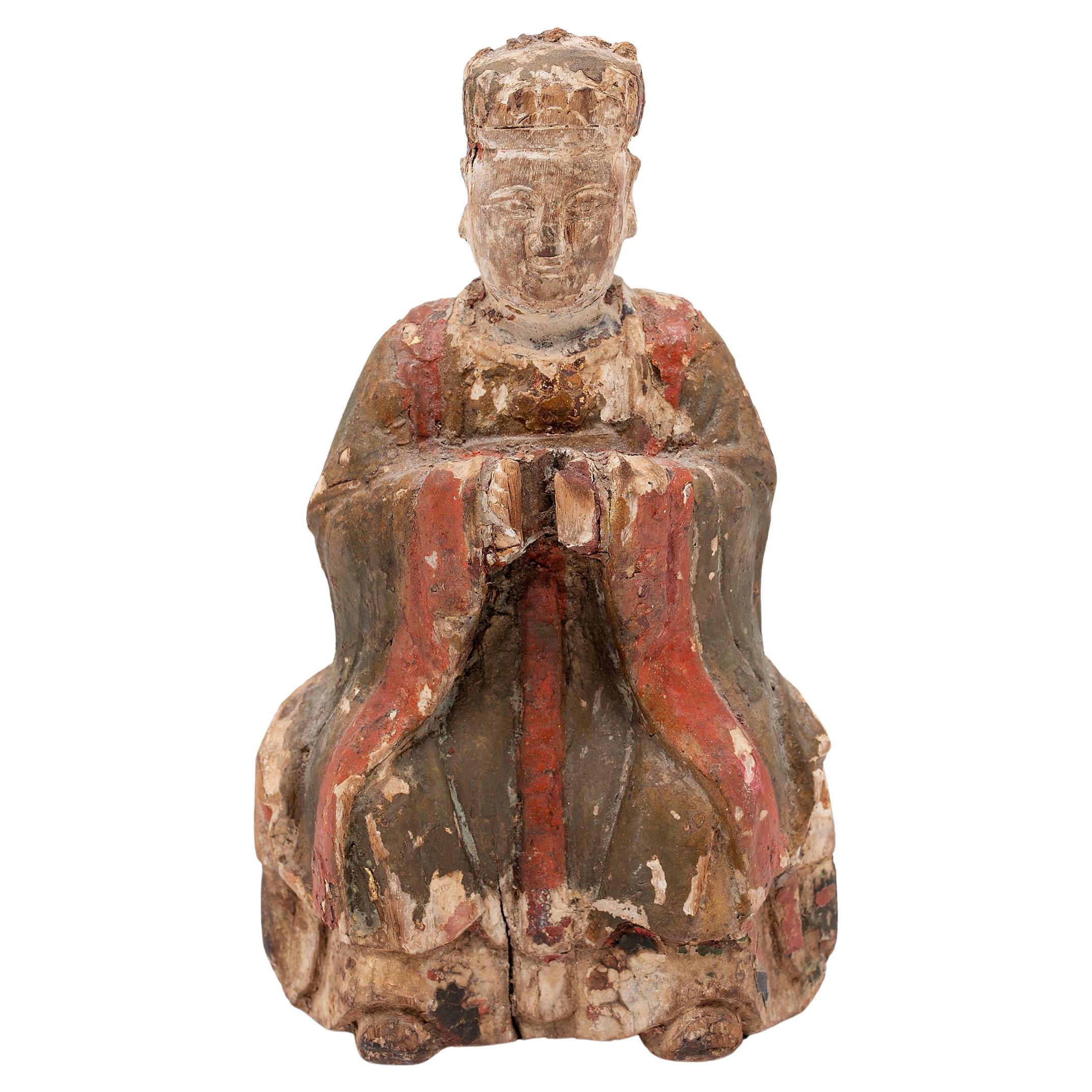 Figure d'empereur d'autel chinois en jade polychrome, vers 1800