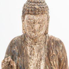 Chinese Polychrome Painted & Carved Wood Buddha