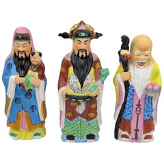 Chinese Polychrome Porcelain Fu Lu Shou Sanxing Immortals, Set of Three, mid-20c