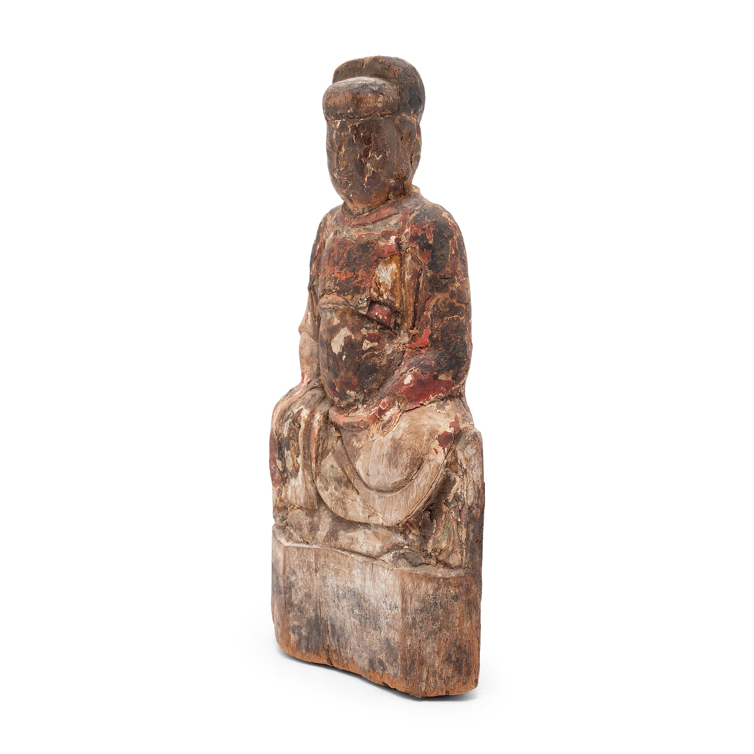Qing Chinese Polychrome Seated Ancestor Figure, C. 1800 For Sale