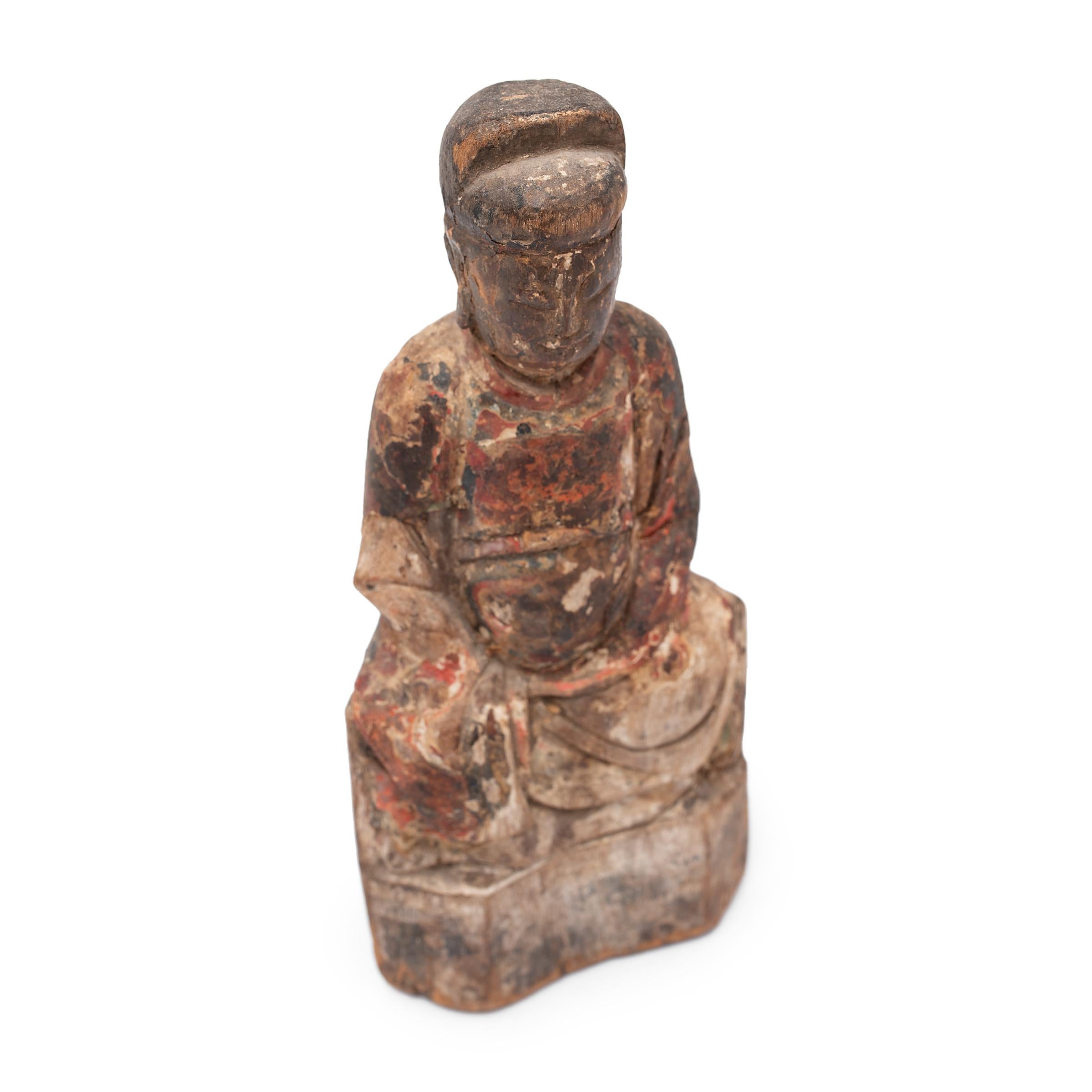 Chinese Polychrome Seated Ancestor Figure, C. 1800 In Fair Condition For Sale In Chicago, IL