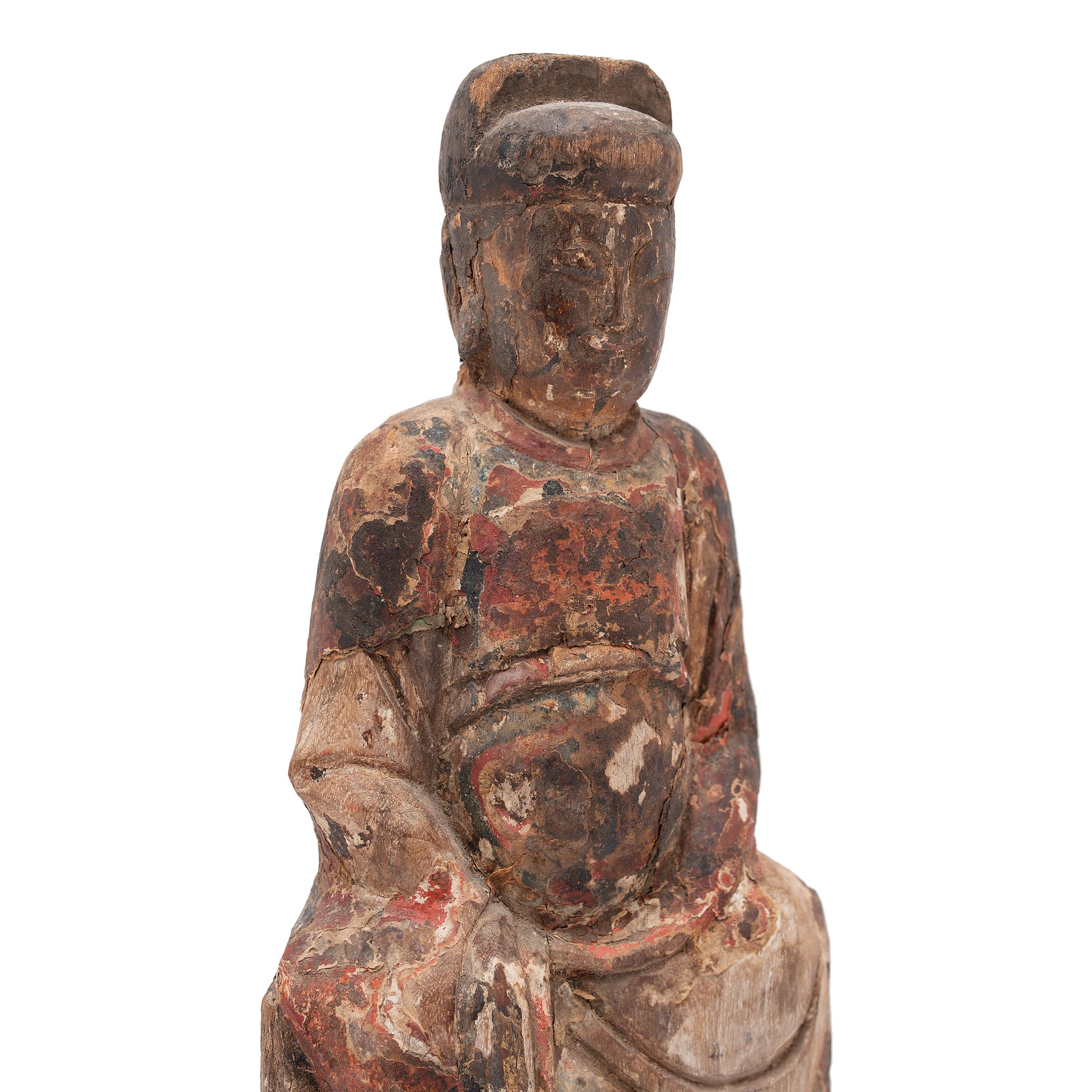 19th Century Chinese Polychrome Seated Ancestor Figure, C. 1800 For Sale