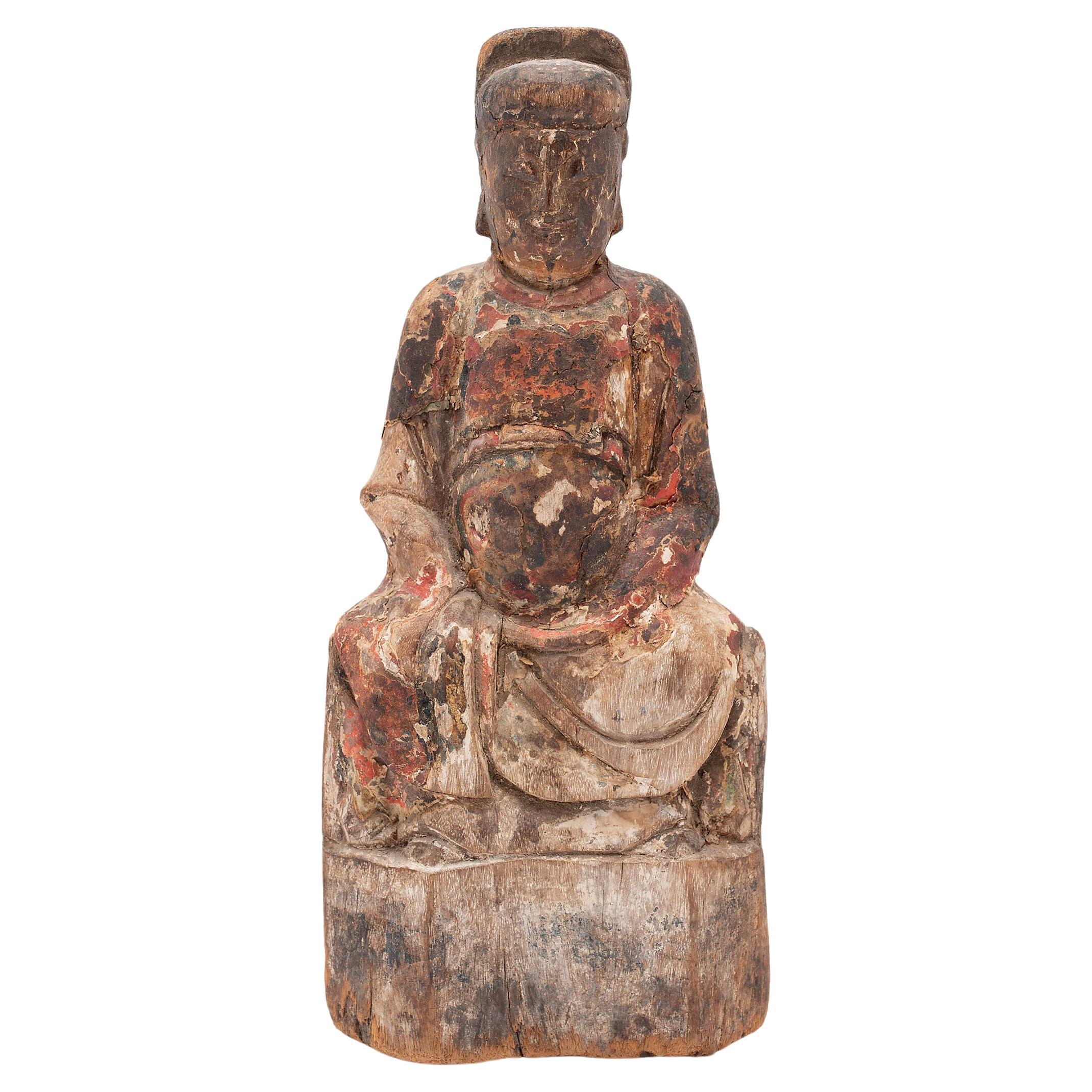 Chinese Polychrome Seated Ancestor Figure, C. 1800 For Sale