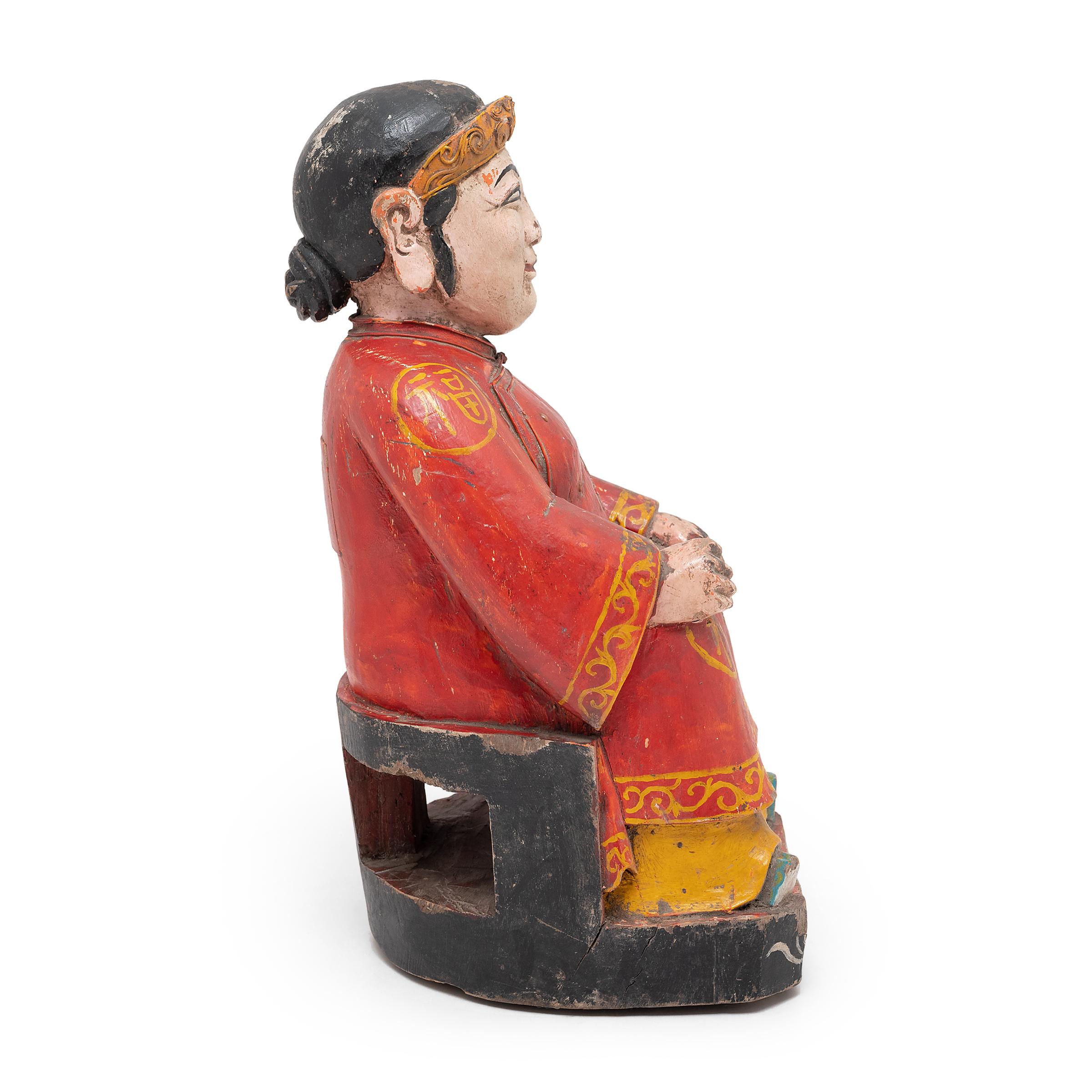 Qing Chinese Polychrome Seated Ancestor Figure, C. 1900 For Sale