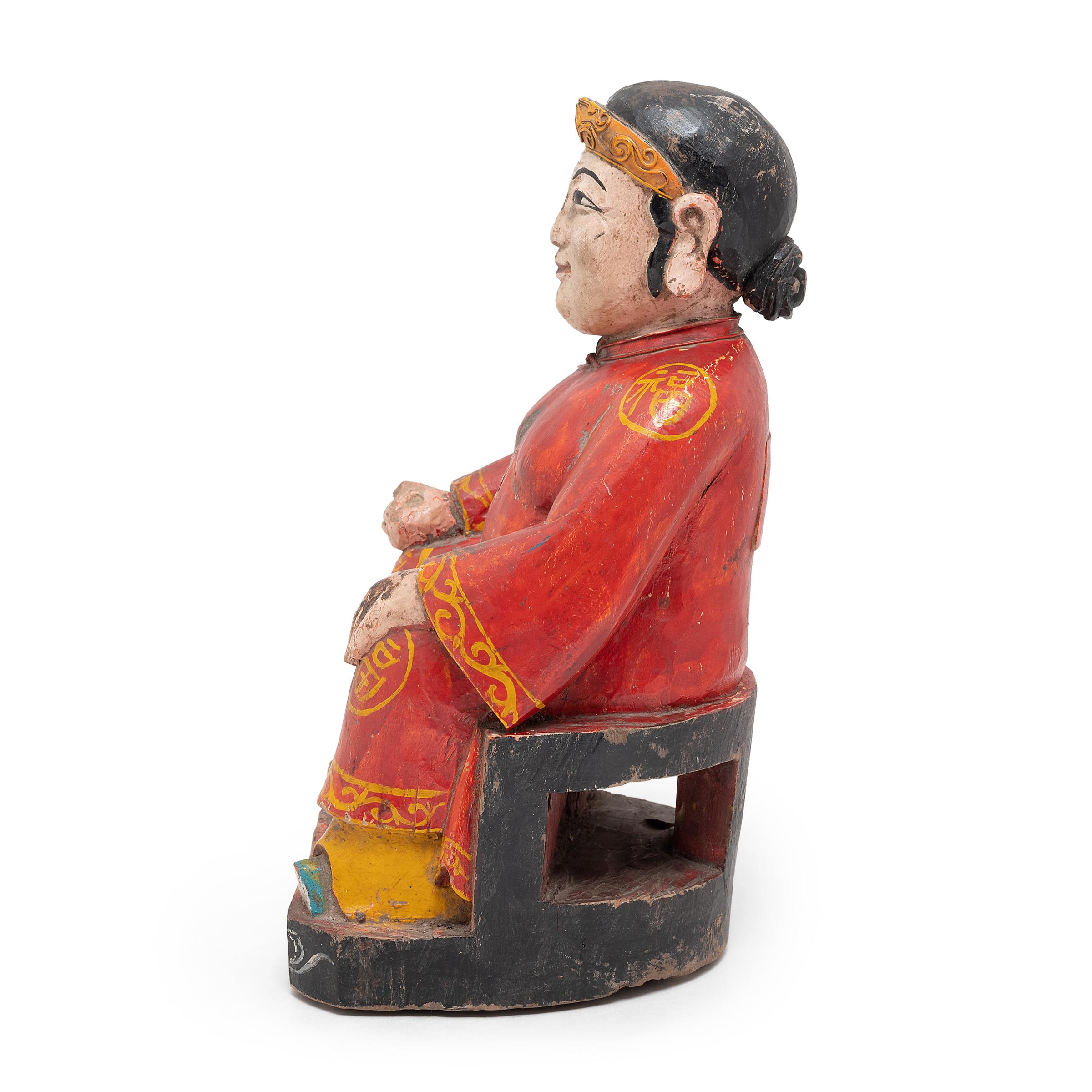 Chinese Polychrome Seated Ancestor Figure, C. 1900 In Good Condition For Sale In Chicago, IL