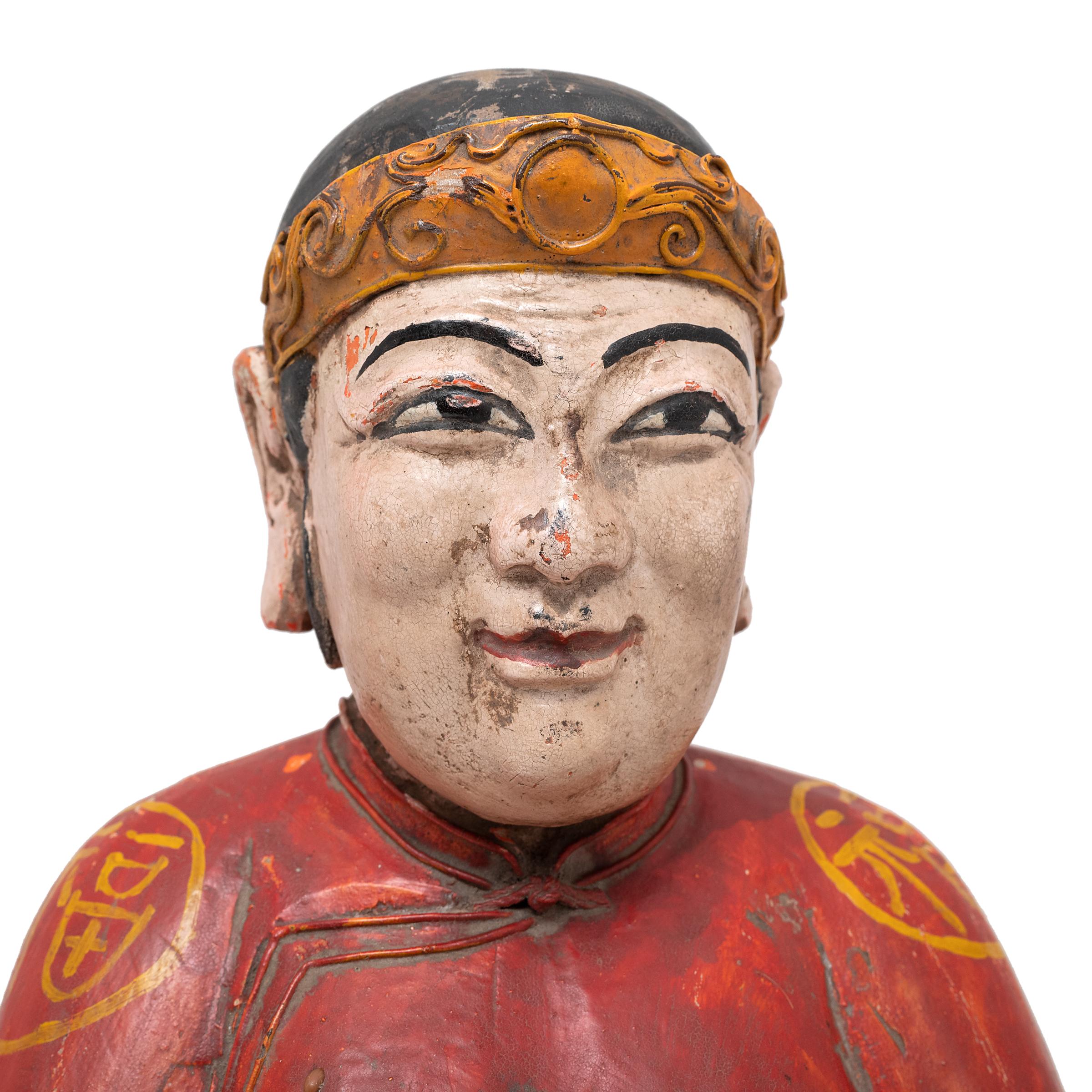 20th Century Chinese Polychrome Seated Ancestor Figure, C. 1900 For Sale