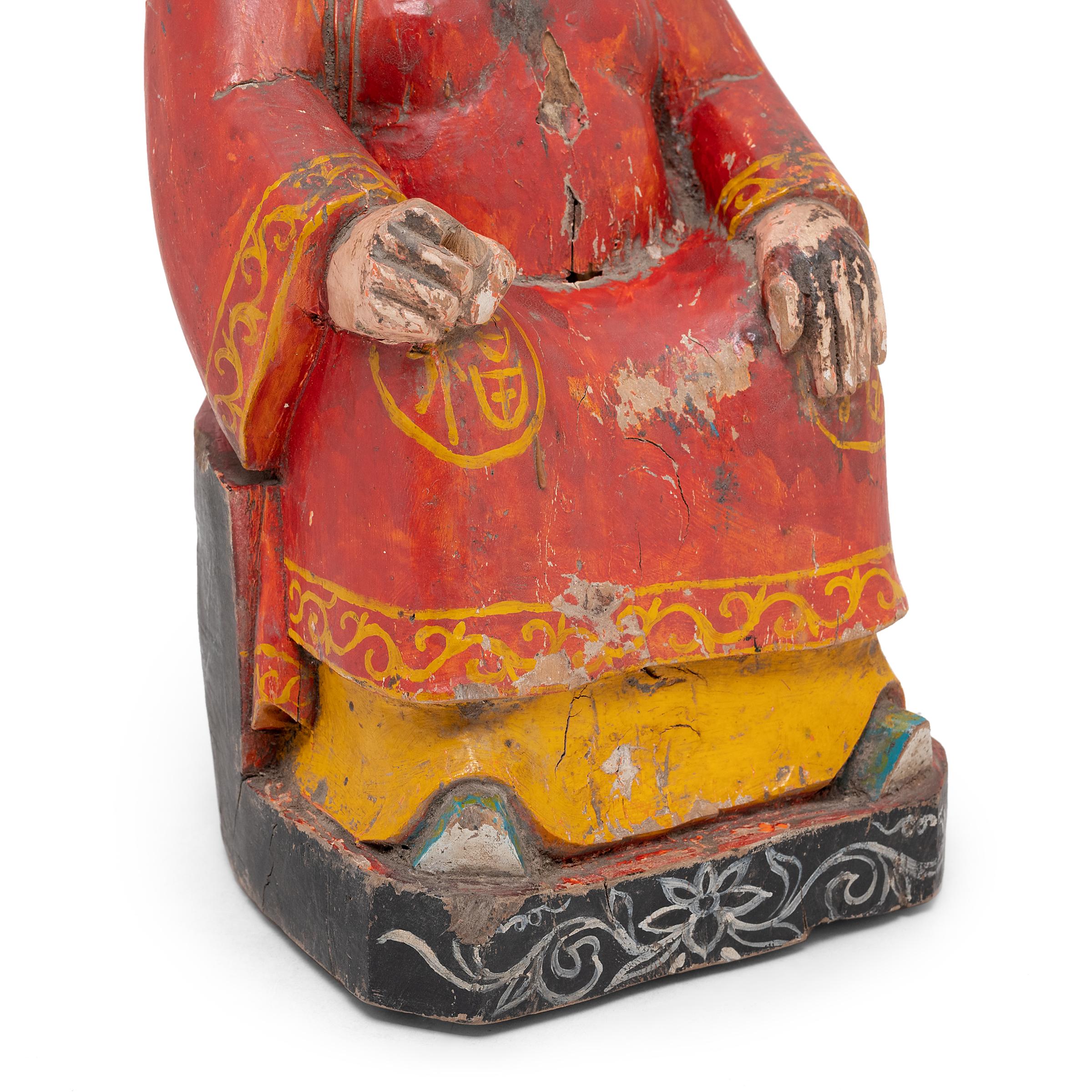 Wood Chinese Polychrome Seated Ancestor Figure, C. 1900 For Sale