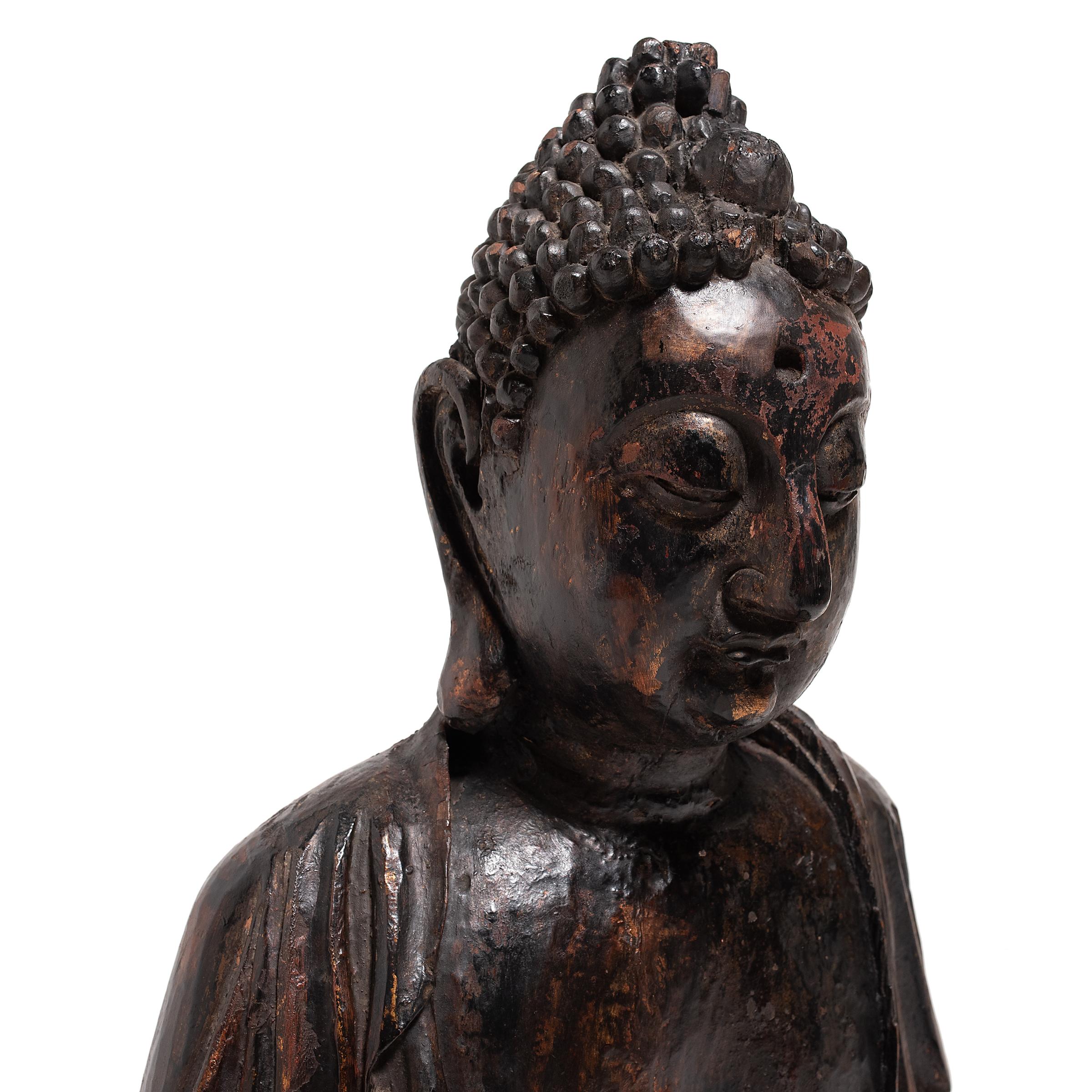 Wood Chinese Polychrome Seated Shakyamuni Buddha