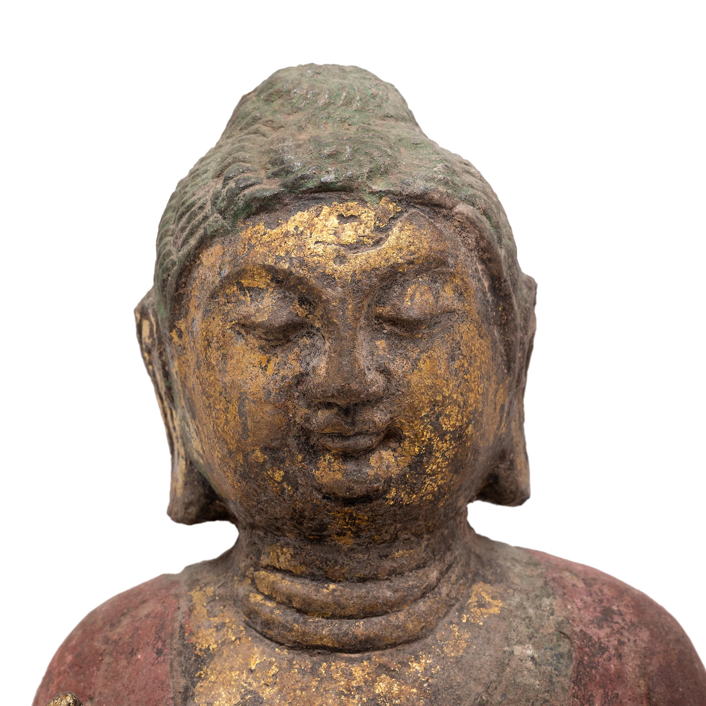 20th Century Chinese Polychrome Stone Seated Buddha, c. 1900
