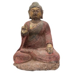 Chinese Polychrome Stone Seated Buddha, c. 1900