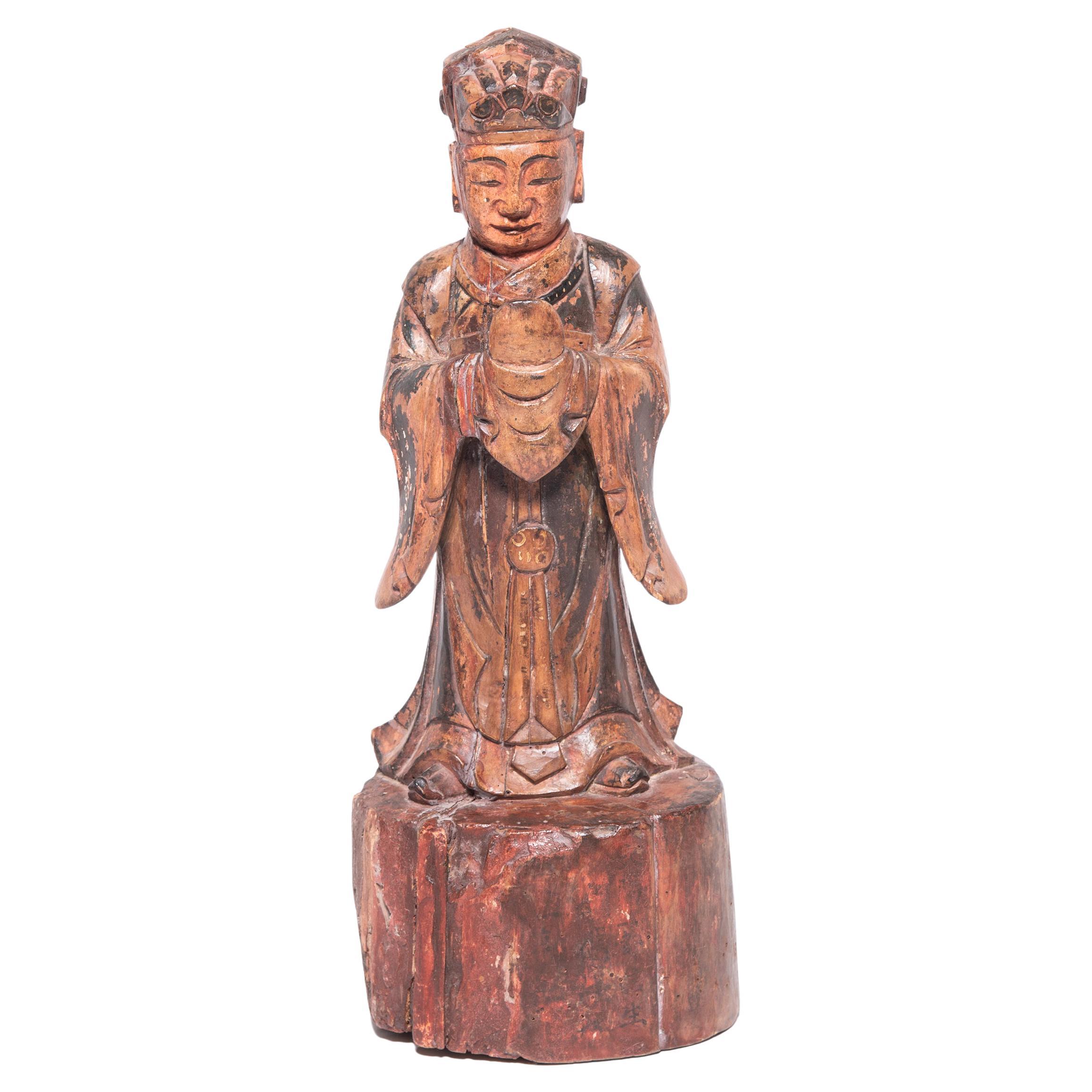 Chinese Polychrome Wooden Altar Spirit, c. 1850 For Sale